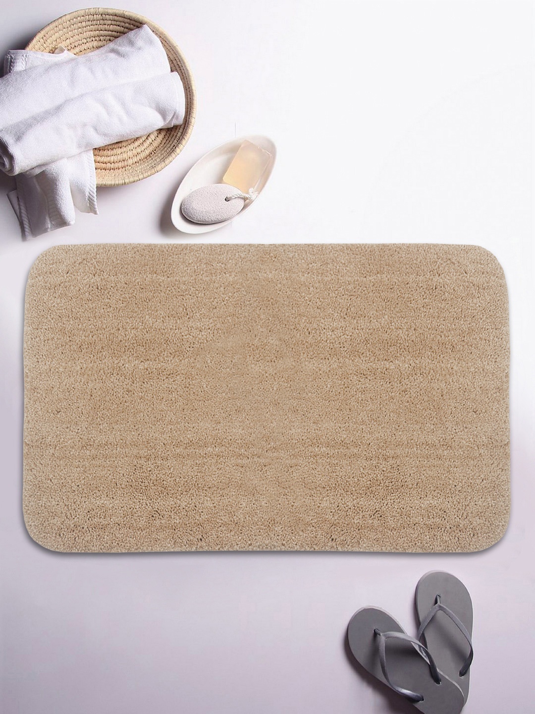 

BIANCA Beige Solid Microfibre Anti-Skid Bath Rug