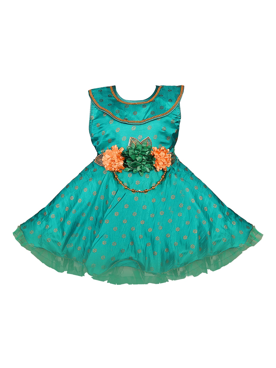 

Wish Karo Girls Teal Green Printed Fit and Flare Dress