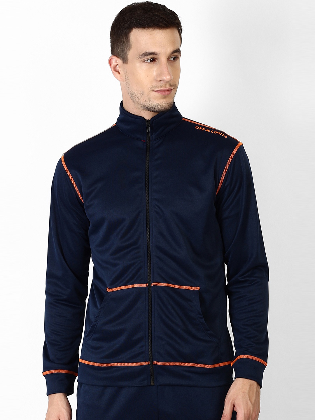 

OFF LIMITS Men Navy Blue Striped Lightweight Sporty Jacket