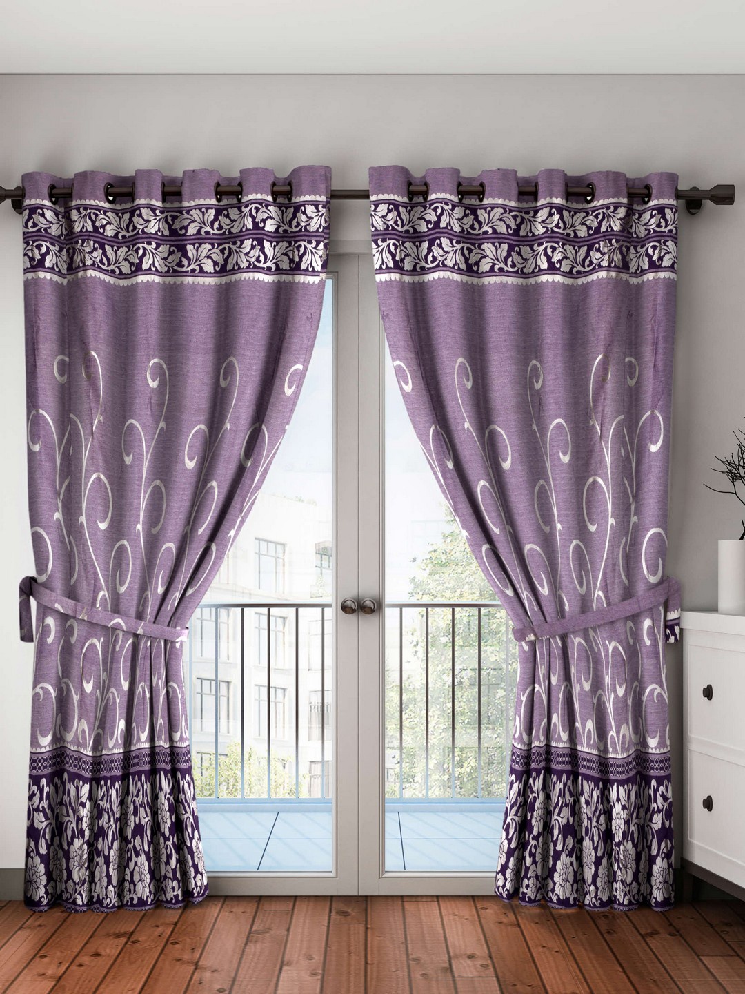 

BIANCA Purple Printed Black Out Door Single Curtain