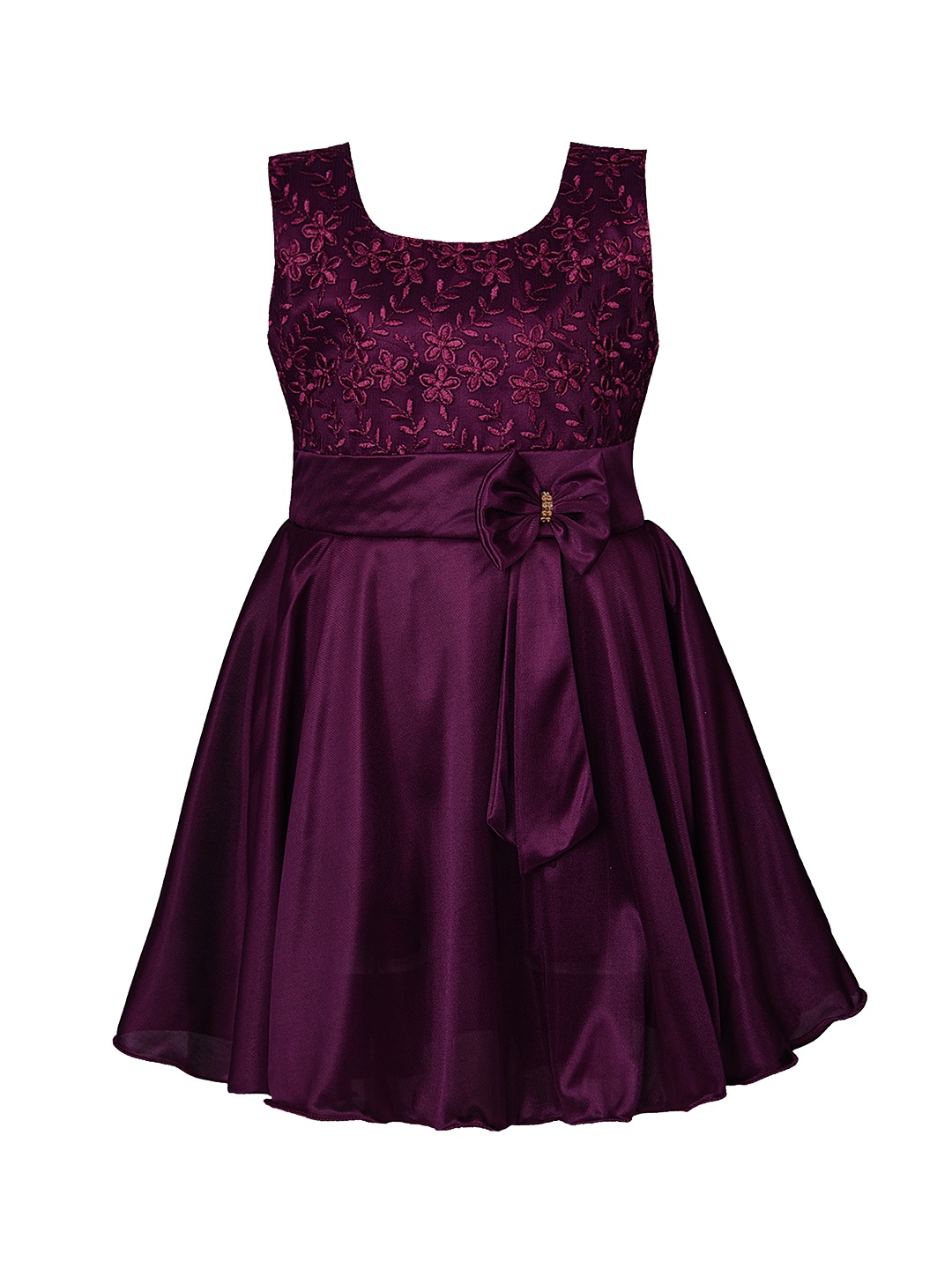 Wish Karo Girls Purple Self Design Fit and Flare Dress