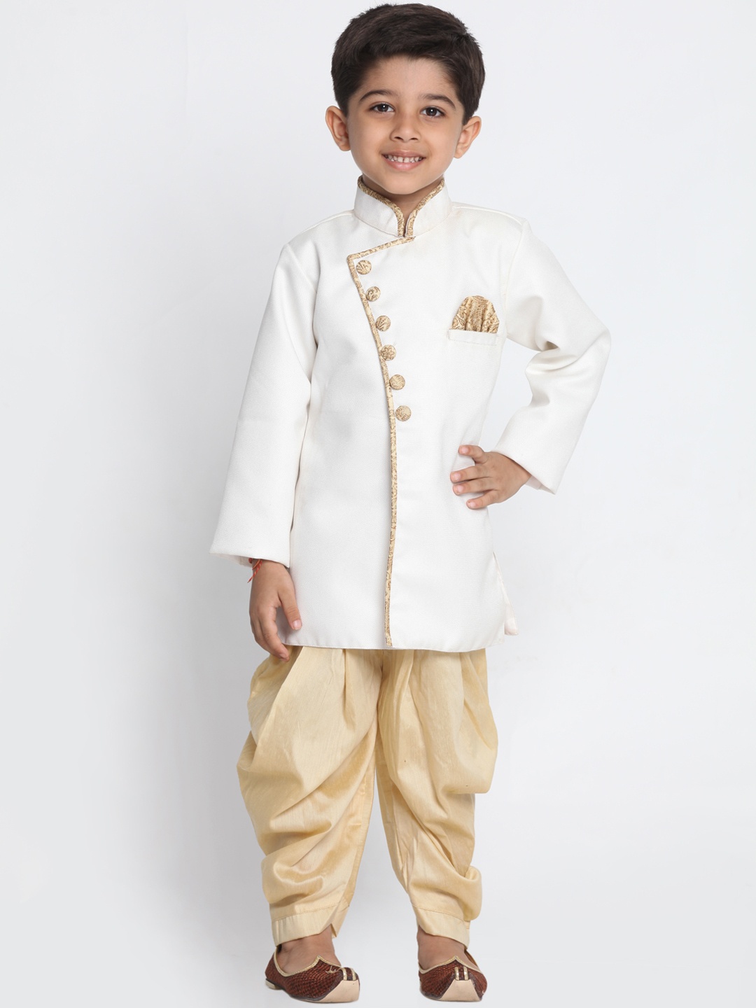 

JBN Creation Boys White & Gold-Toned Solid Kurta with Dhoti Pants