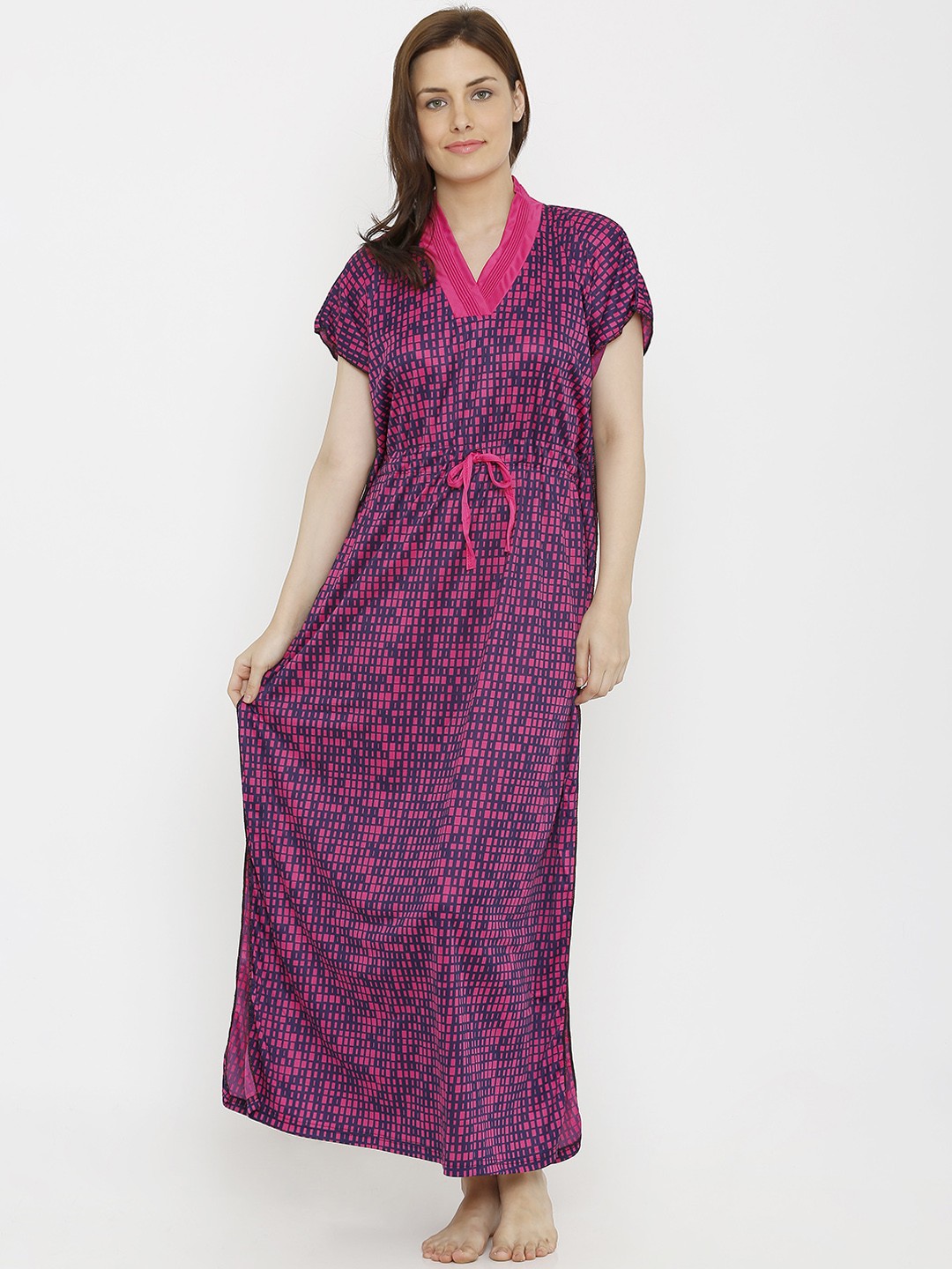 

Pretty Awesome Pink & Blue Printed Kaftan Nightdress PTAS334