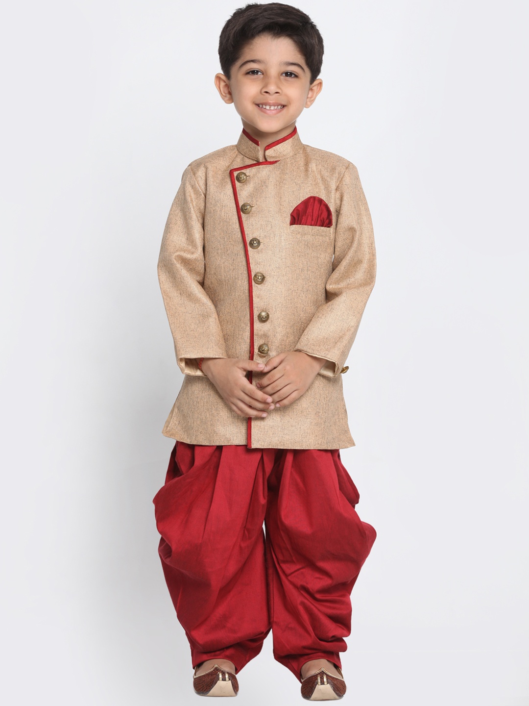 JBN Creation Boys Brown & Maroon Self Design Kurta with Dhoti Pants