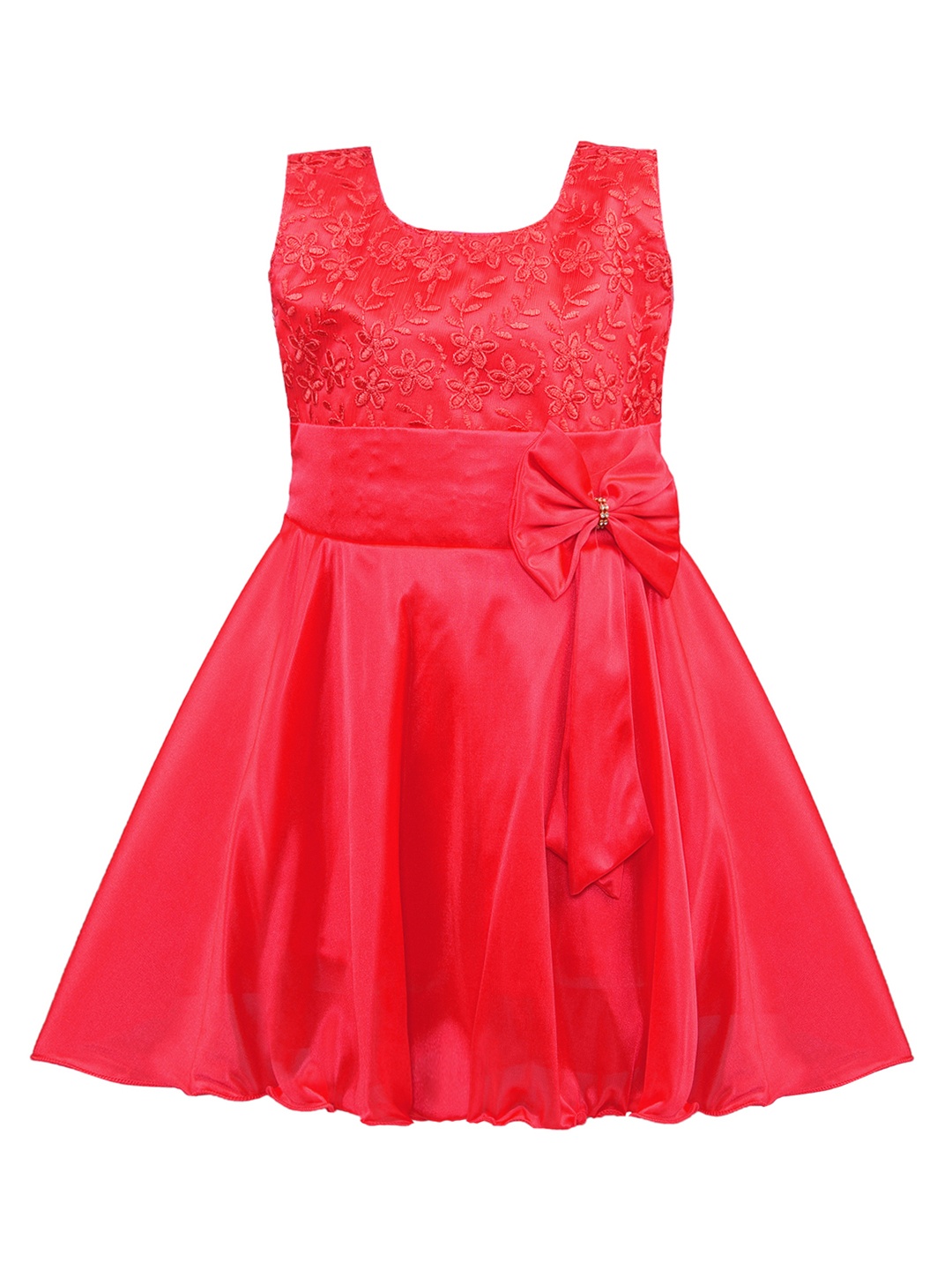 

Wish Karo Girls Red Solid Silk Fit and Flare Dress