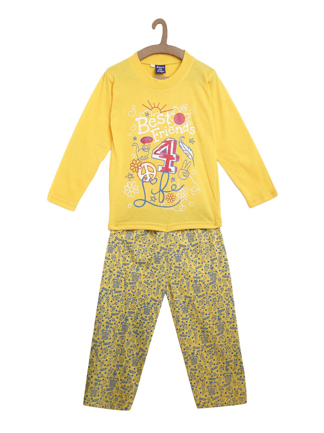 

SWEET ANGEL Unisex Yellow Printed Night Suit 700241