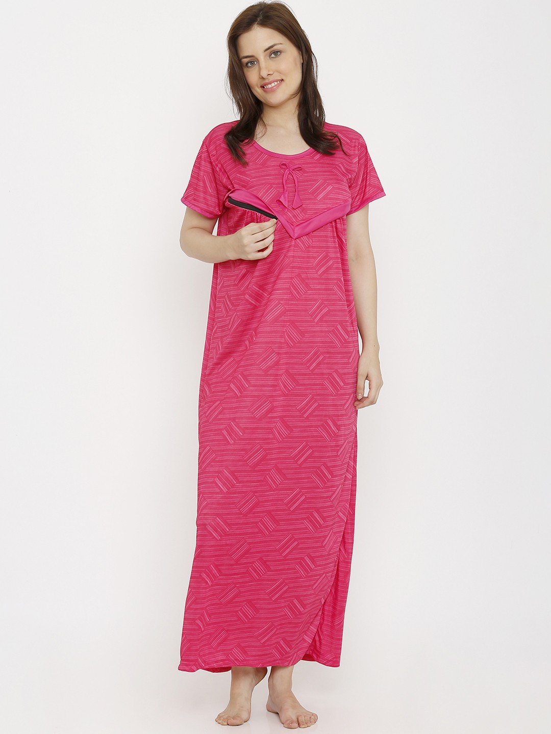 

Pretty Awesome Pink Printed Maternity Nightdress PTAS350