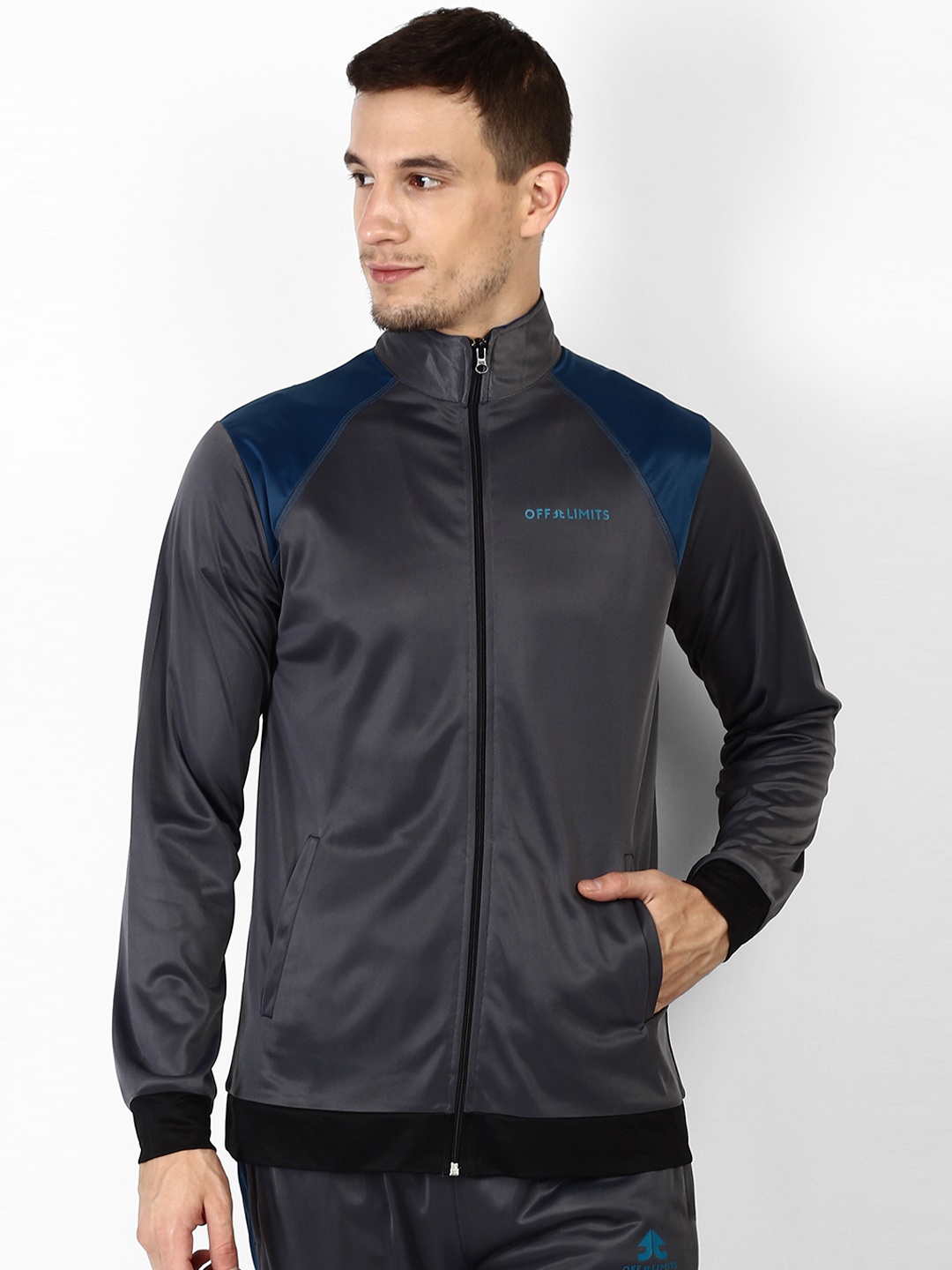 

OFF LIMITS Men Grey Colourblocked Lightweight Sporty Jacket