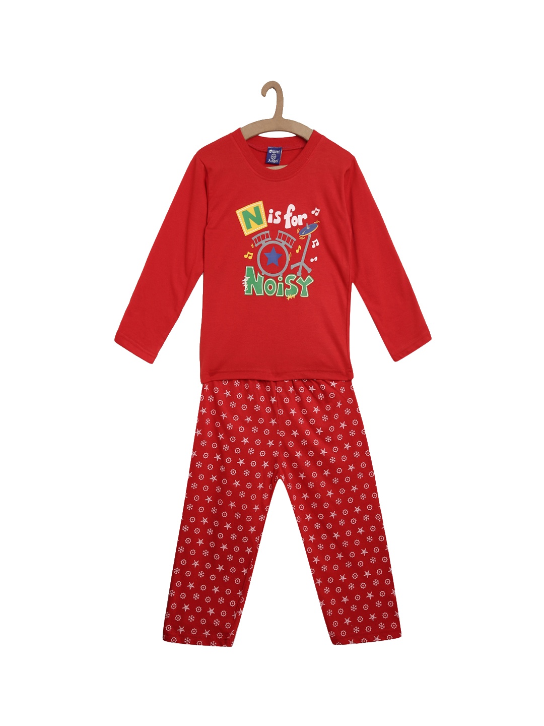 

SWEET ANGEL Unisex Red Printed Night Suit 700234