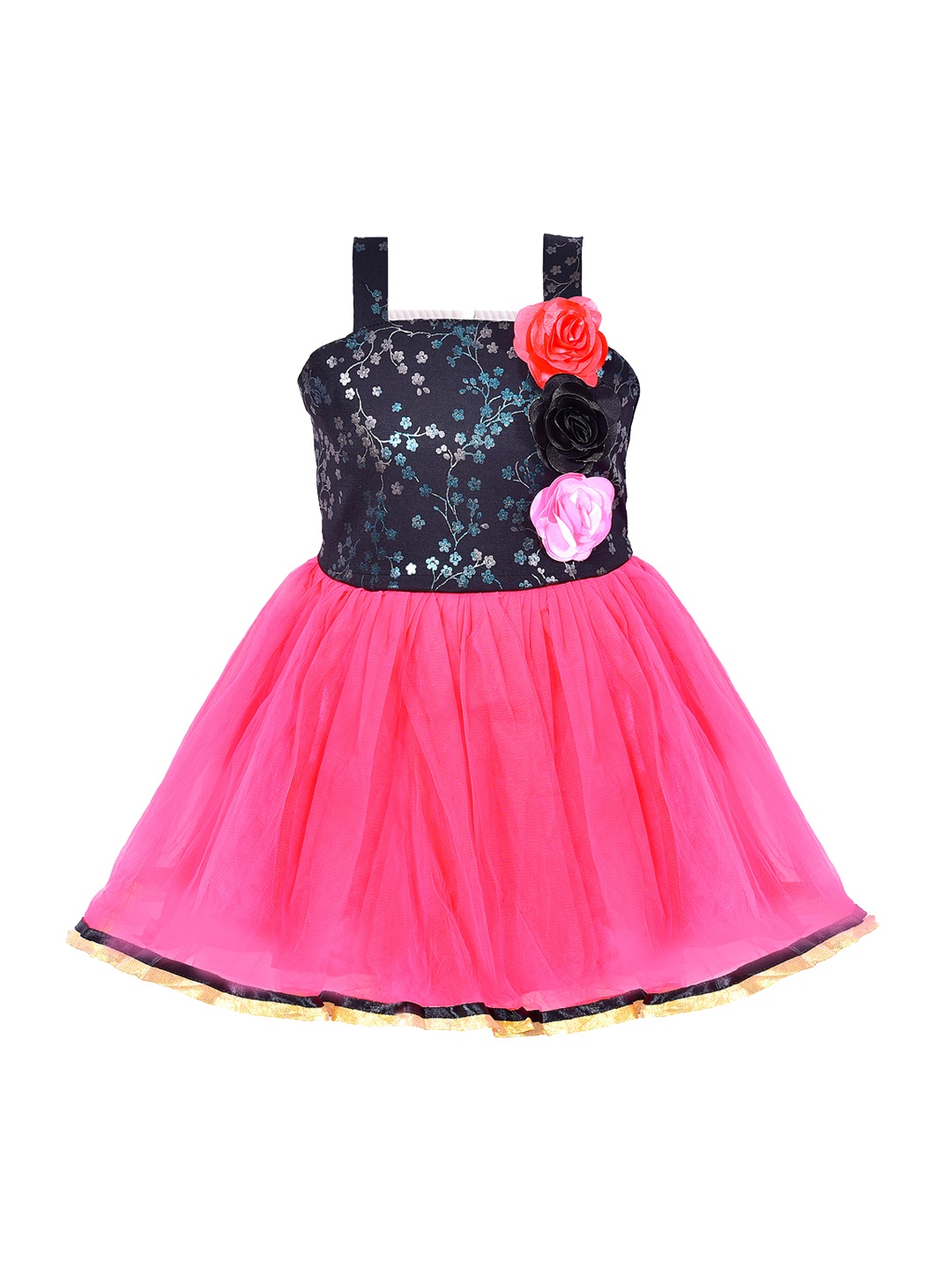 

Wish Karo Girls Pink Printed Silk Fit and Flare Dress