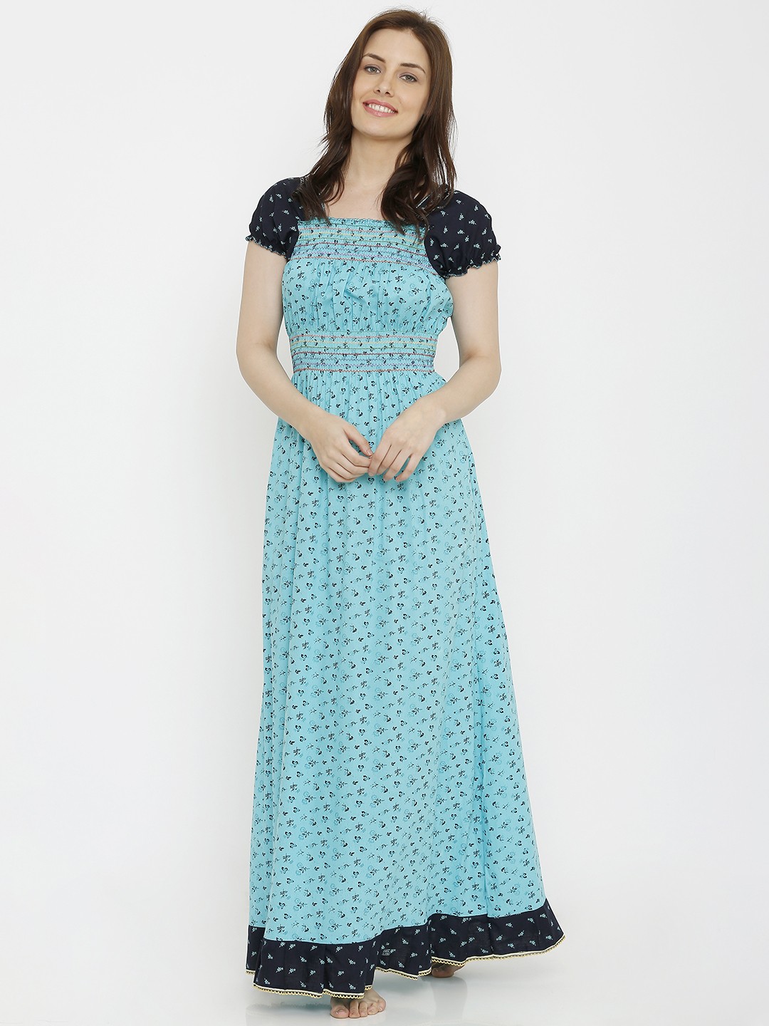 

Pretty Awesome Blue Printed Nightdress PTAS326