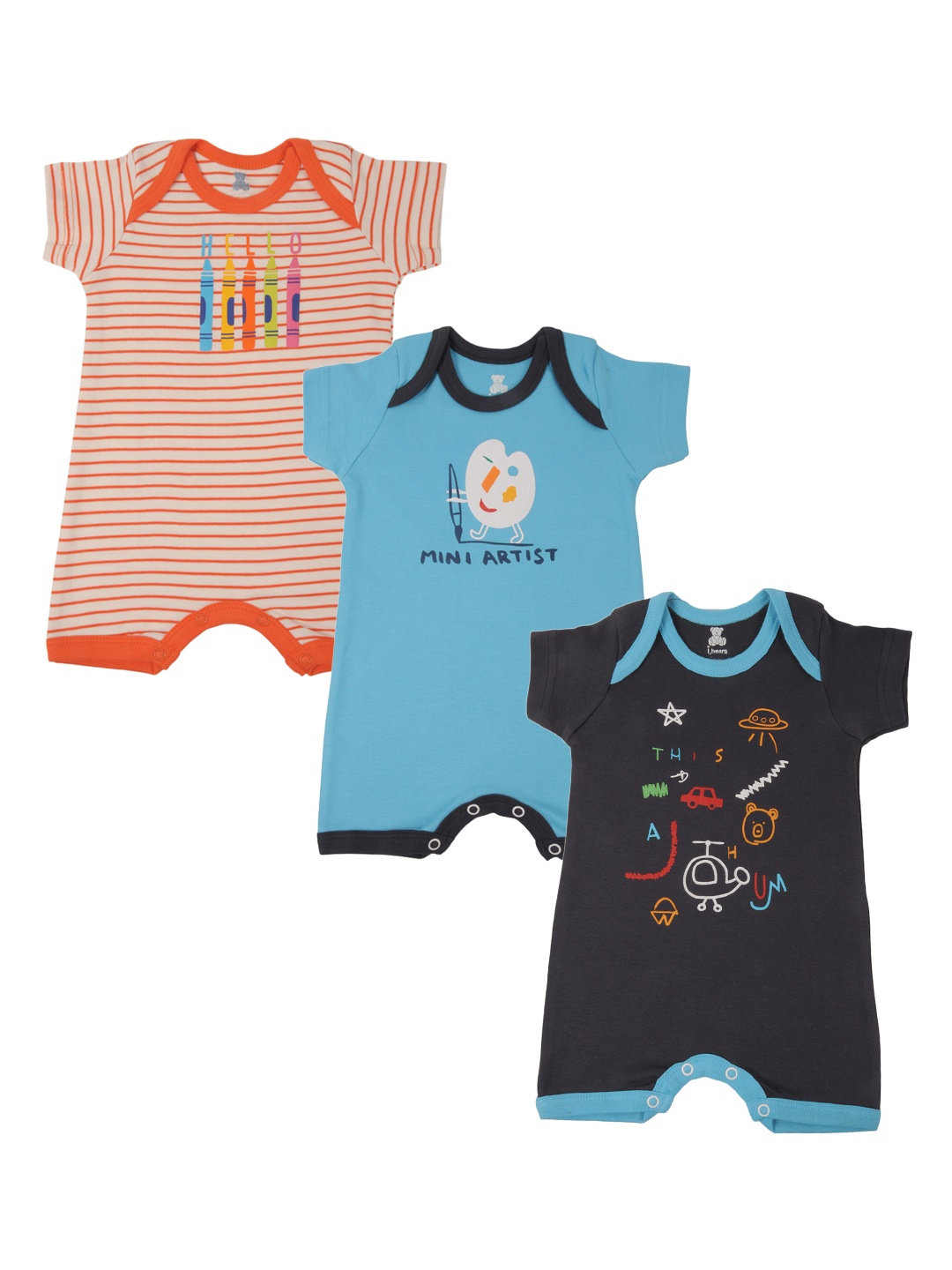 

I Bears Kids Pack of 3 Orange, Navy Blue & Blue Bodysuits