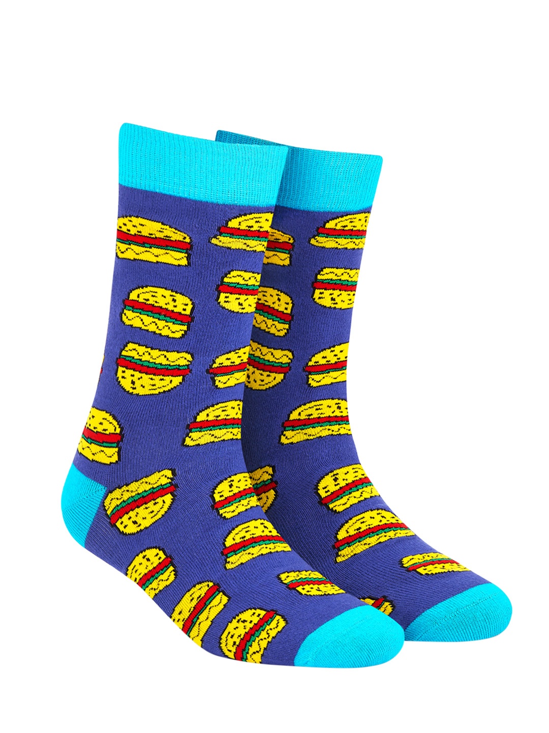 

Dynamocks Unisex Blue & Yellow Printed Calf-Length Socks