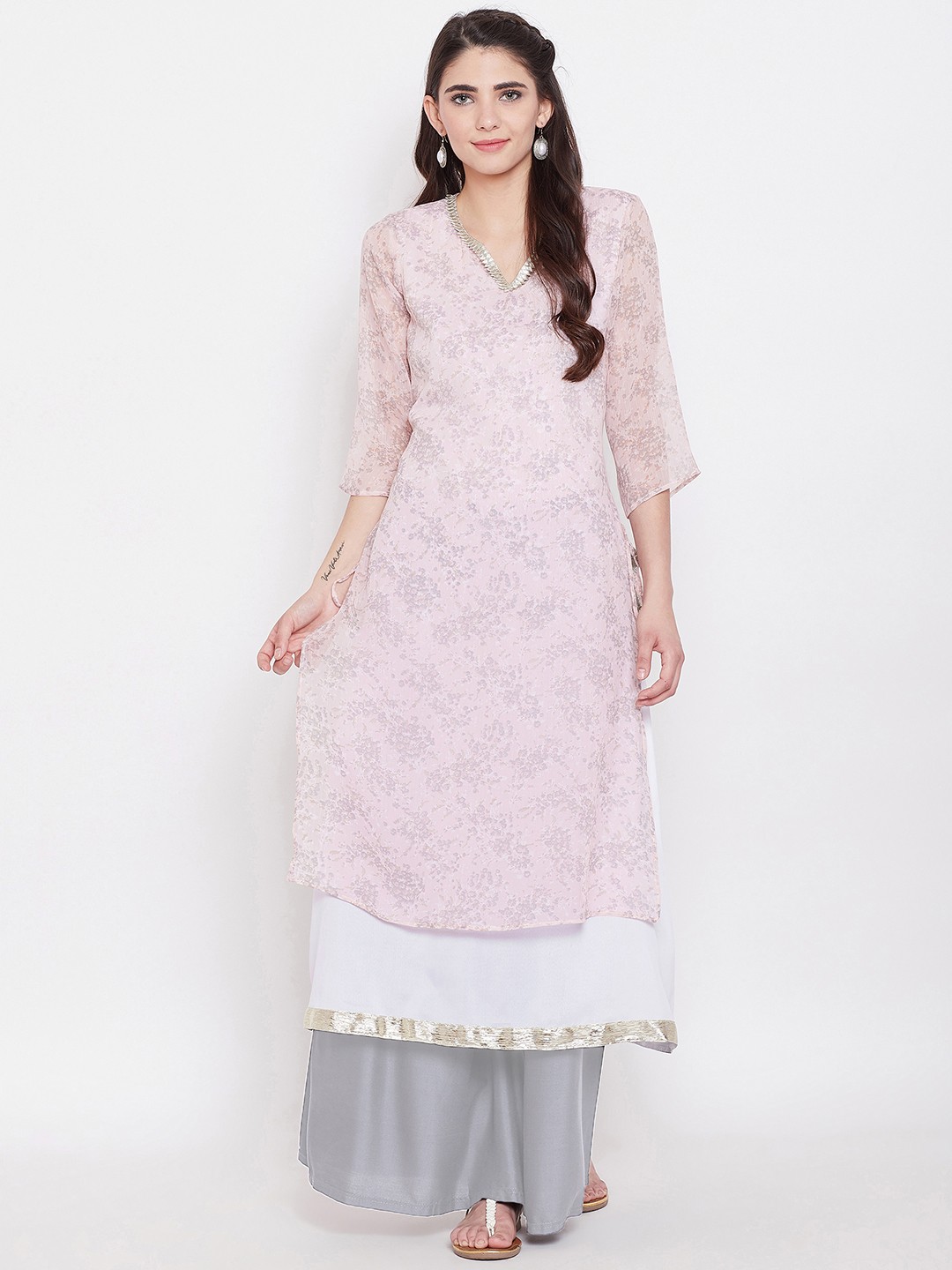

One of a Kind Women Pink Printed Straight Kurti