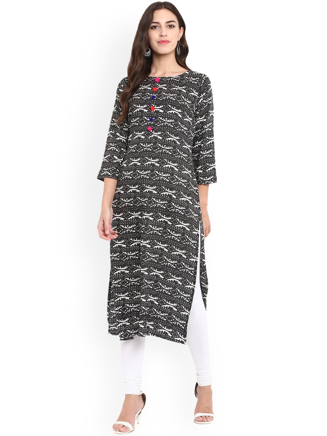 

Ahalyaa Women Black & Off-White Printed Straight Kurta