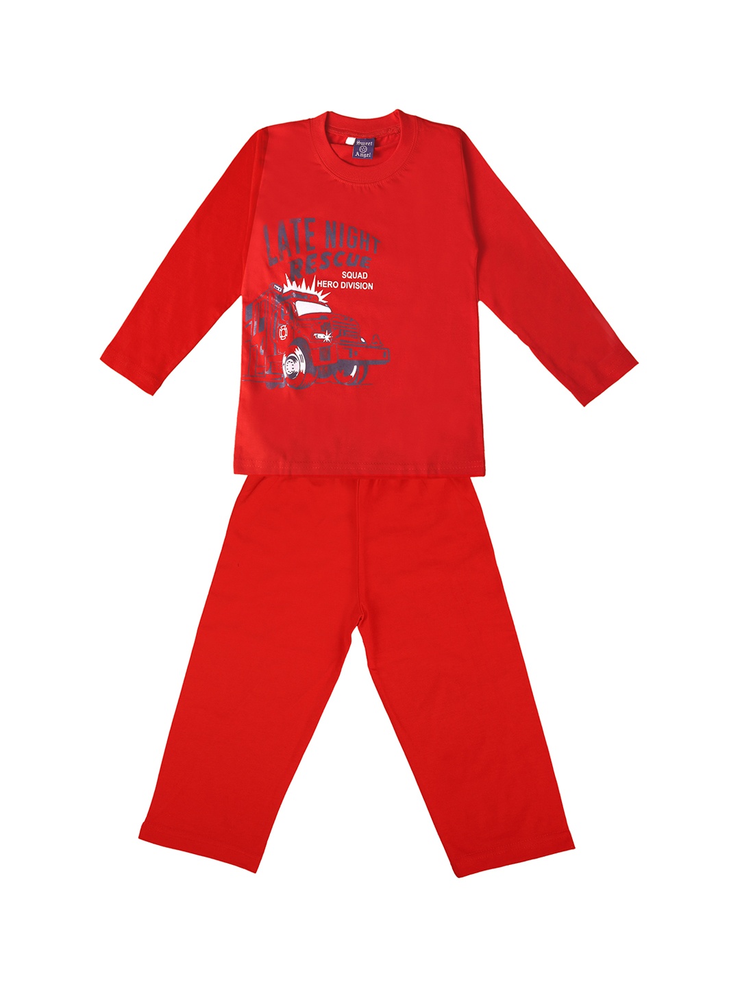 

SWEET ANGEL Unisex Red Printed Night Suit 700289
