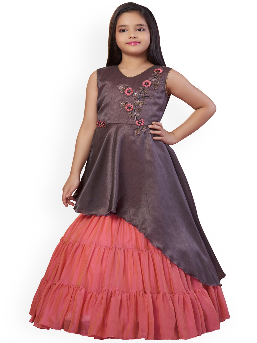 

BETTY Girls Coral Printed Maxi Dress