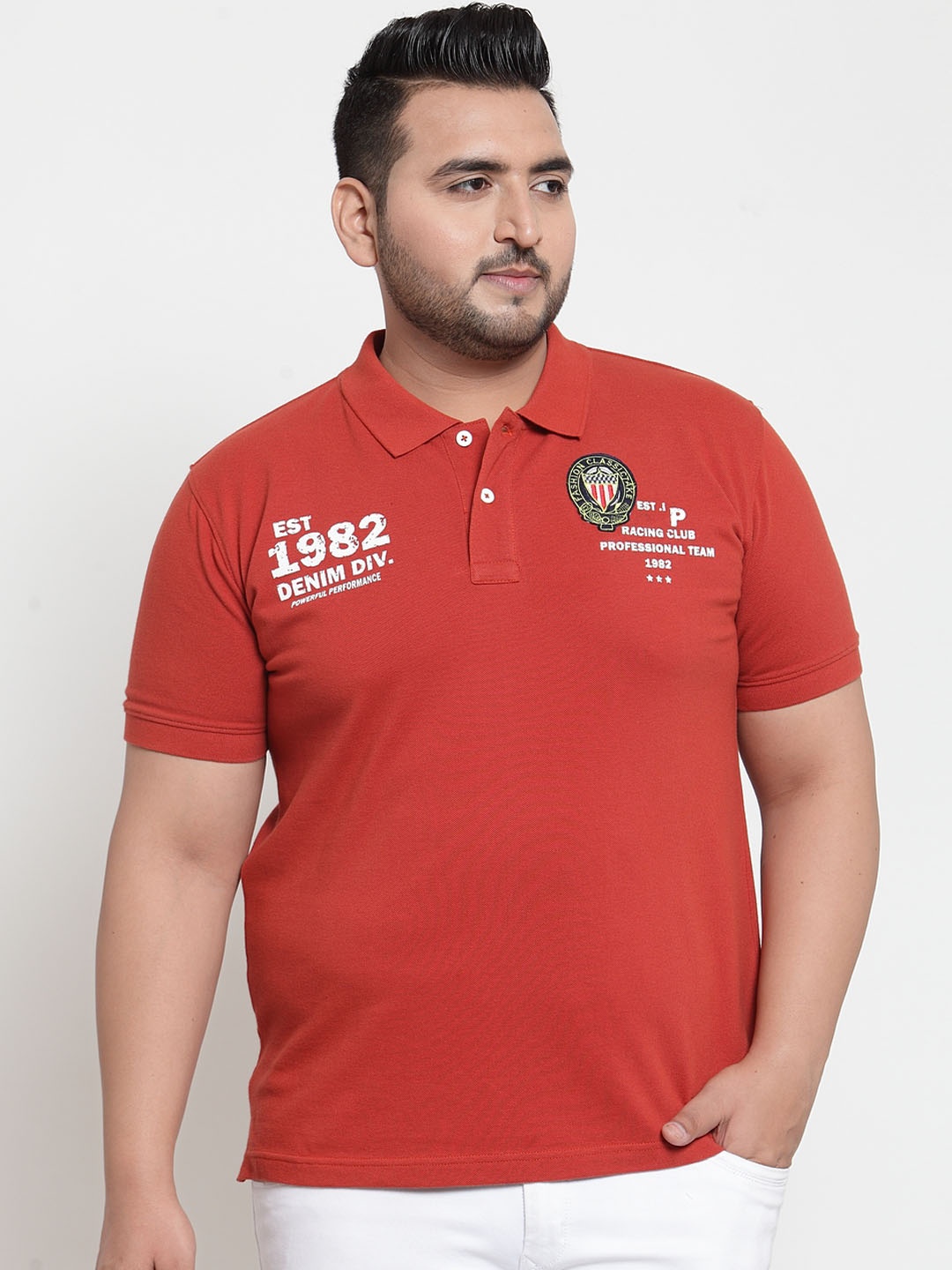

plusS Men Red Printed Polo Collar T-shirt