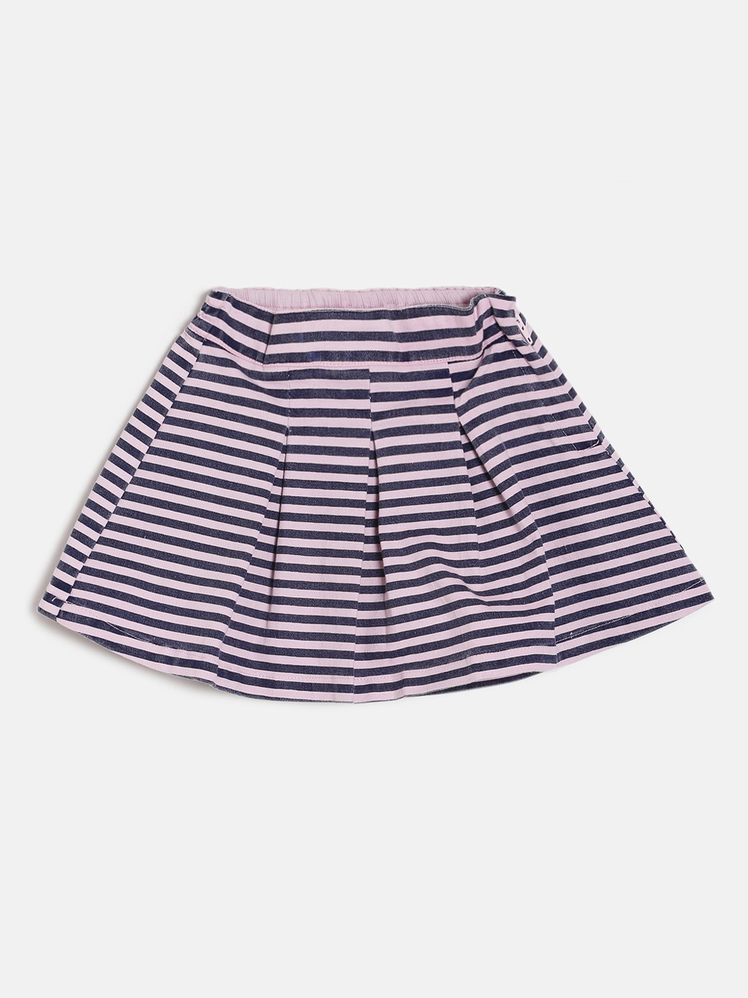 MINI KLUB Girls Pink & Blue Striped Flared Pure Cotton Skirt