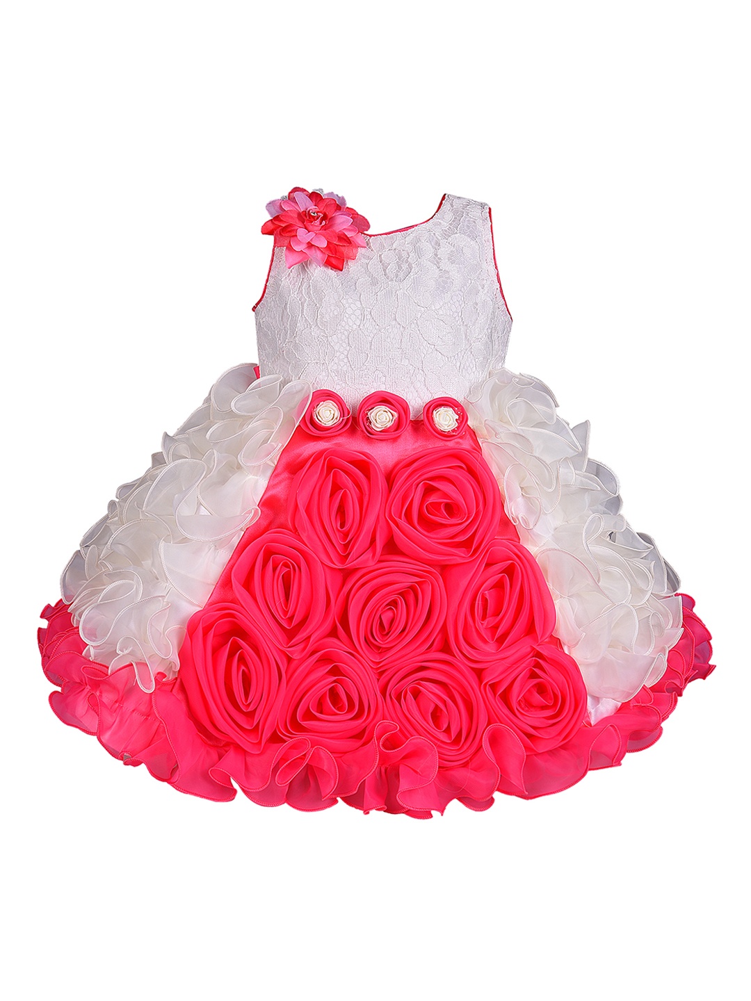 

Wish Karo Girls Red Self Design Fit and Flare Dress