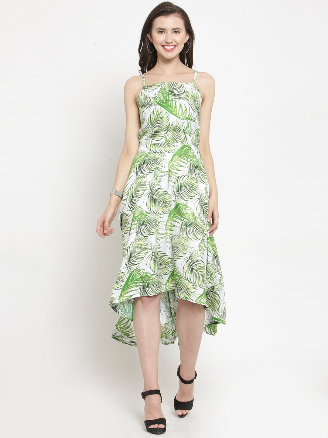 

Just Wow Women Green Printed Fit and Flare Dress