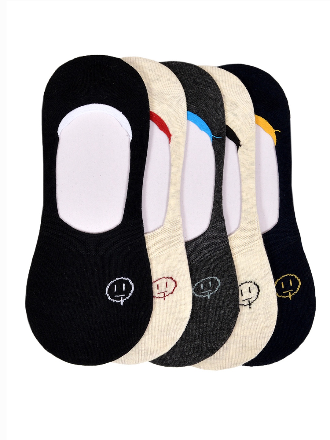 

MARC Men Pack of 5 Multicoloured Solid Shoe Liners, Multi