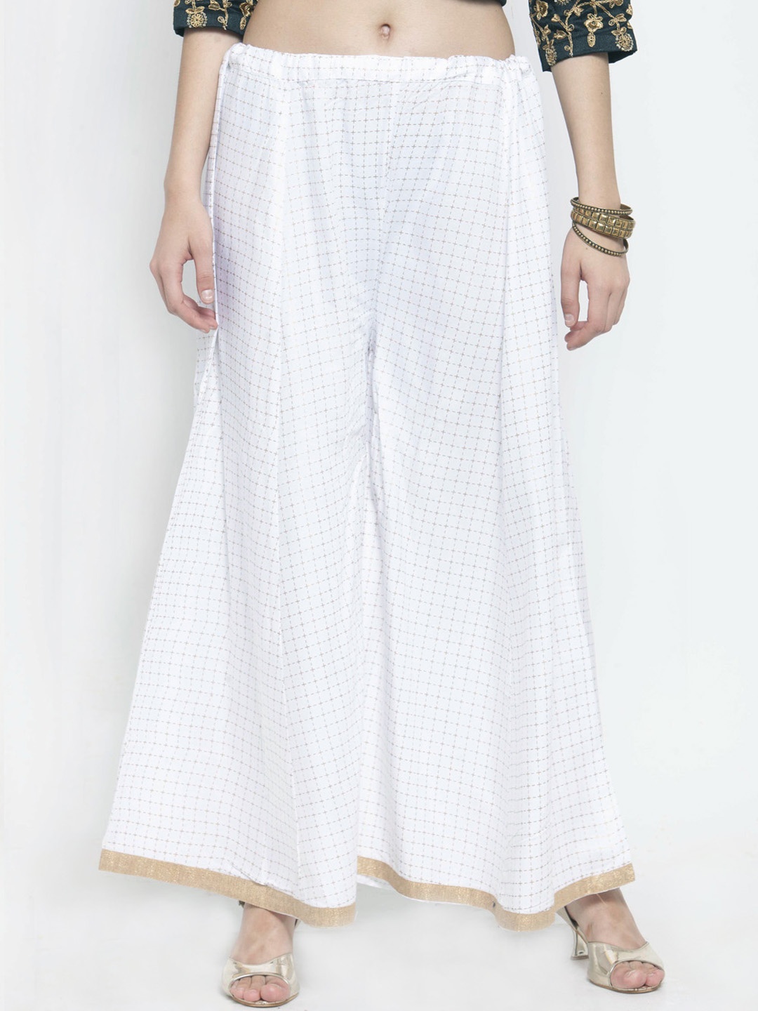 

Clora Creation Women White Flared Checked Palazzos