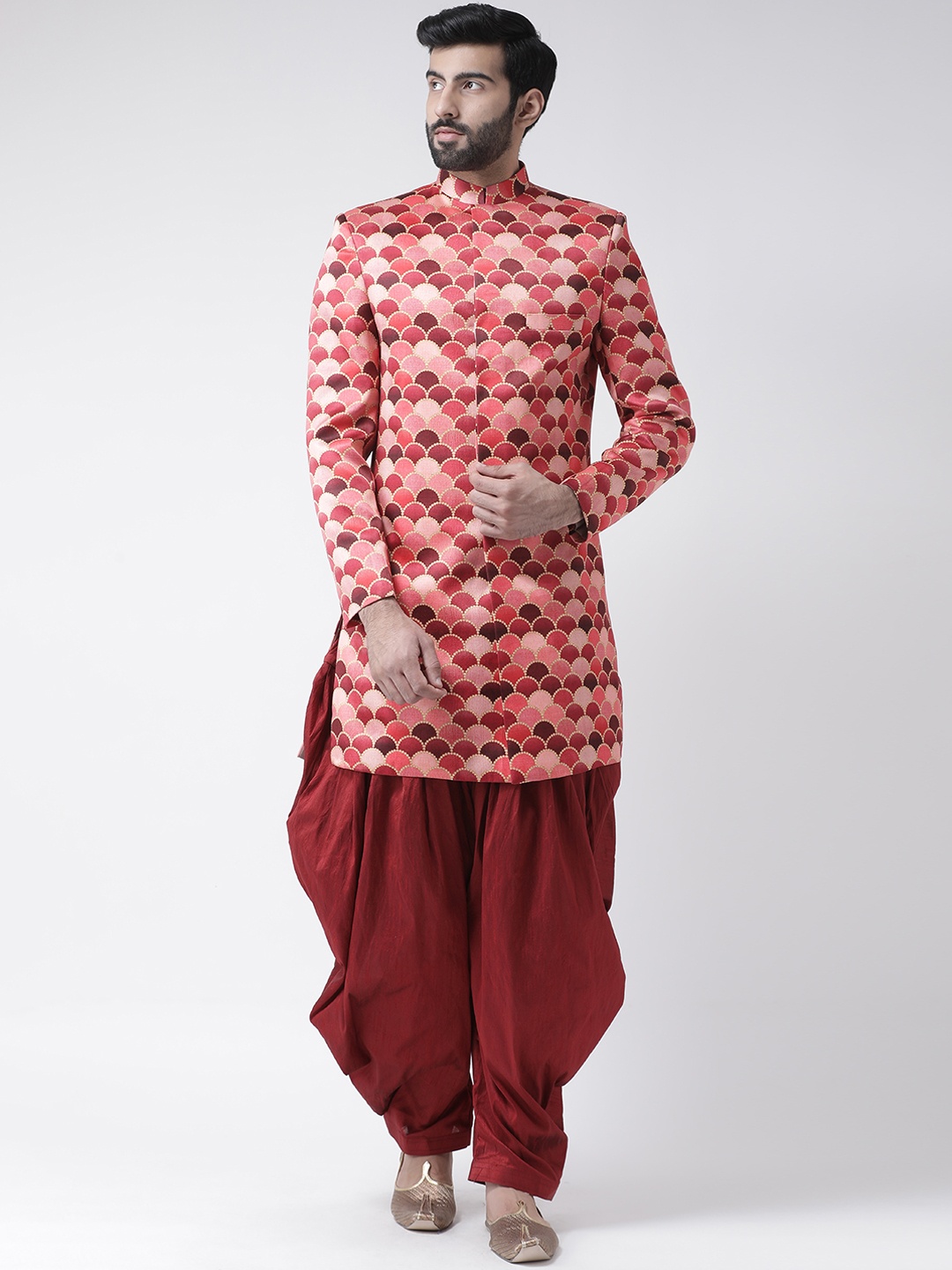 

Hangup Men Maroon & Pink Sherwani With Dhoti Pants
