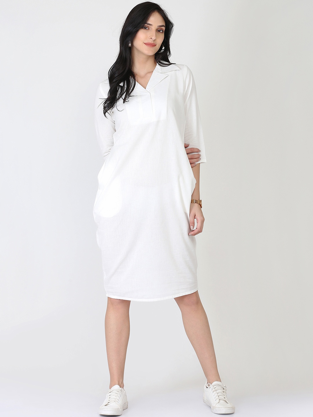 

Abhishti Women White Solid Shirt Dress