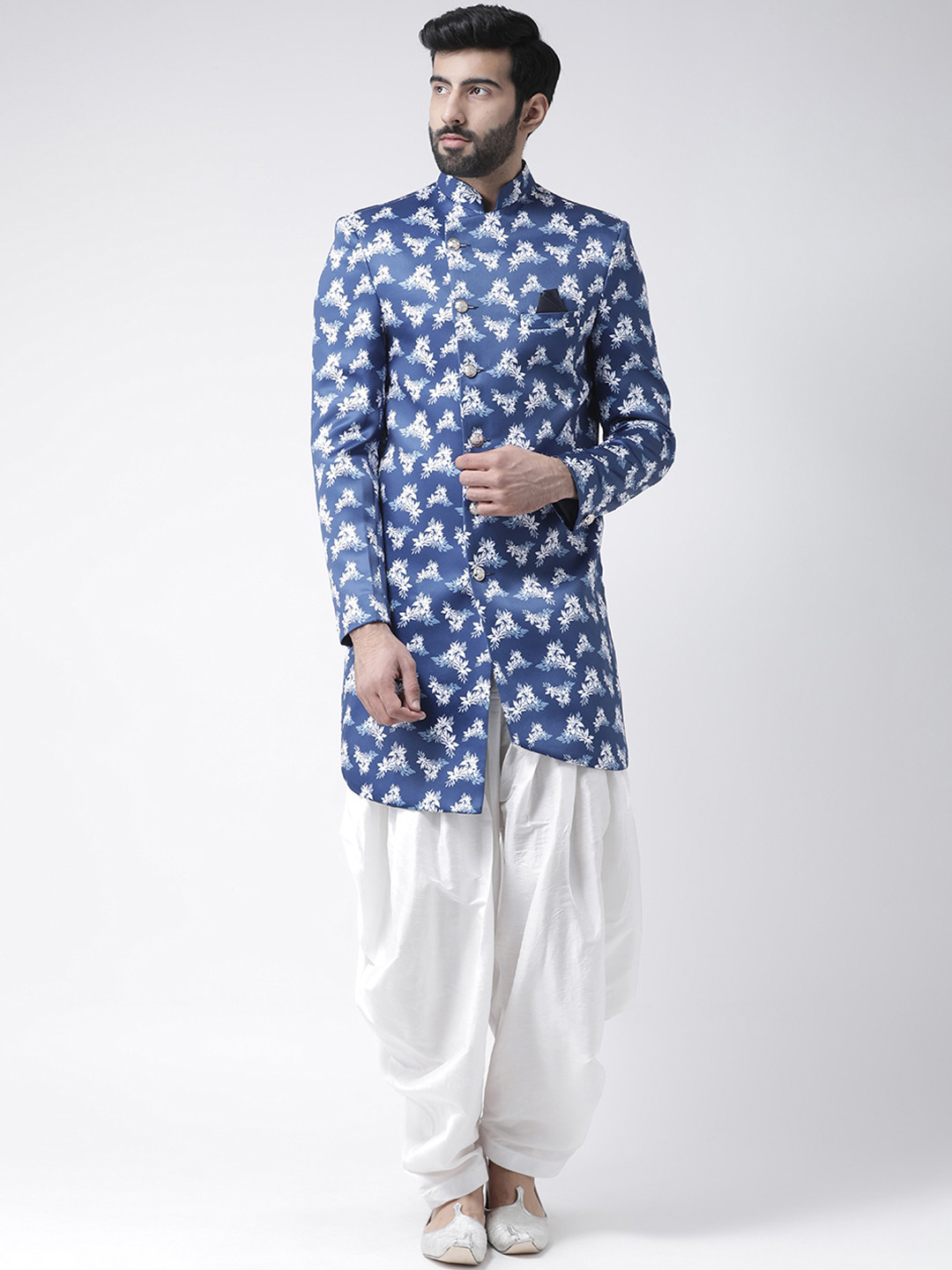 

Hangup Men Blue & White Sherwani With Dhoti Pants