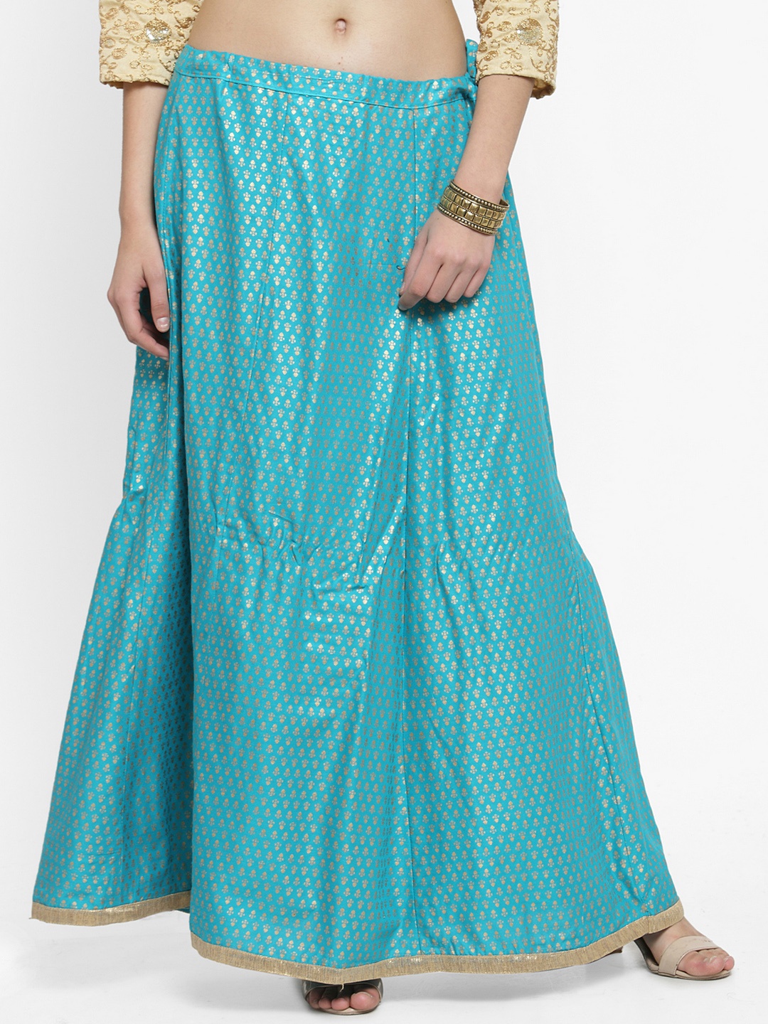 

Clora Creation Women Turquoise Blue Printed Flared Maxi Skirt