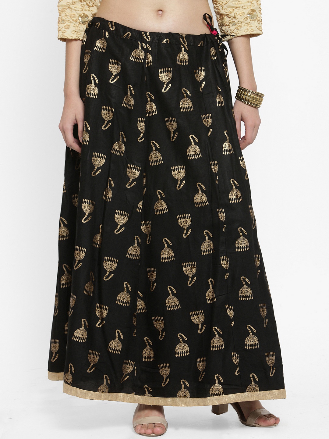 

Clora Creation Women Black Printed Flared Maxi Skirt