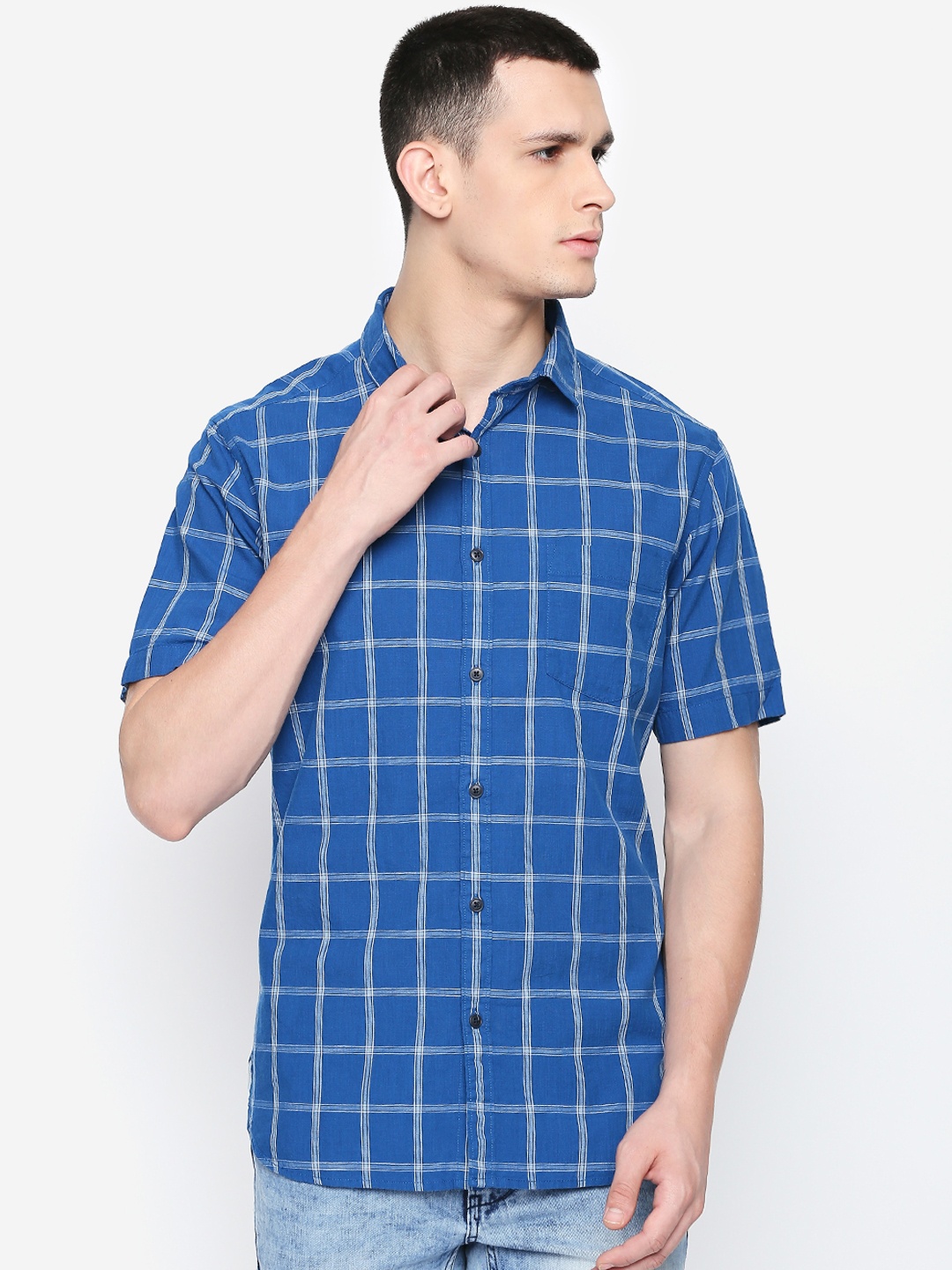 

BYFORD by Pantaloons Men Blue & White Regular Fit Checked Casual Shirt