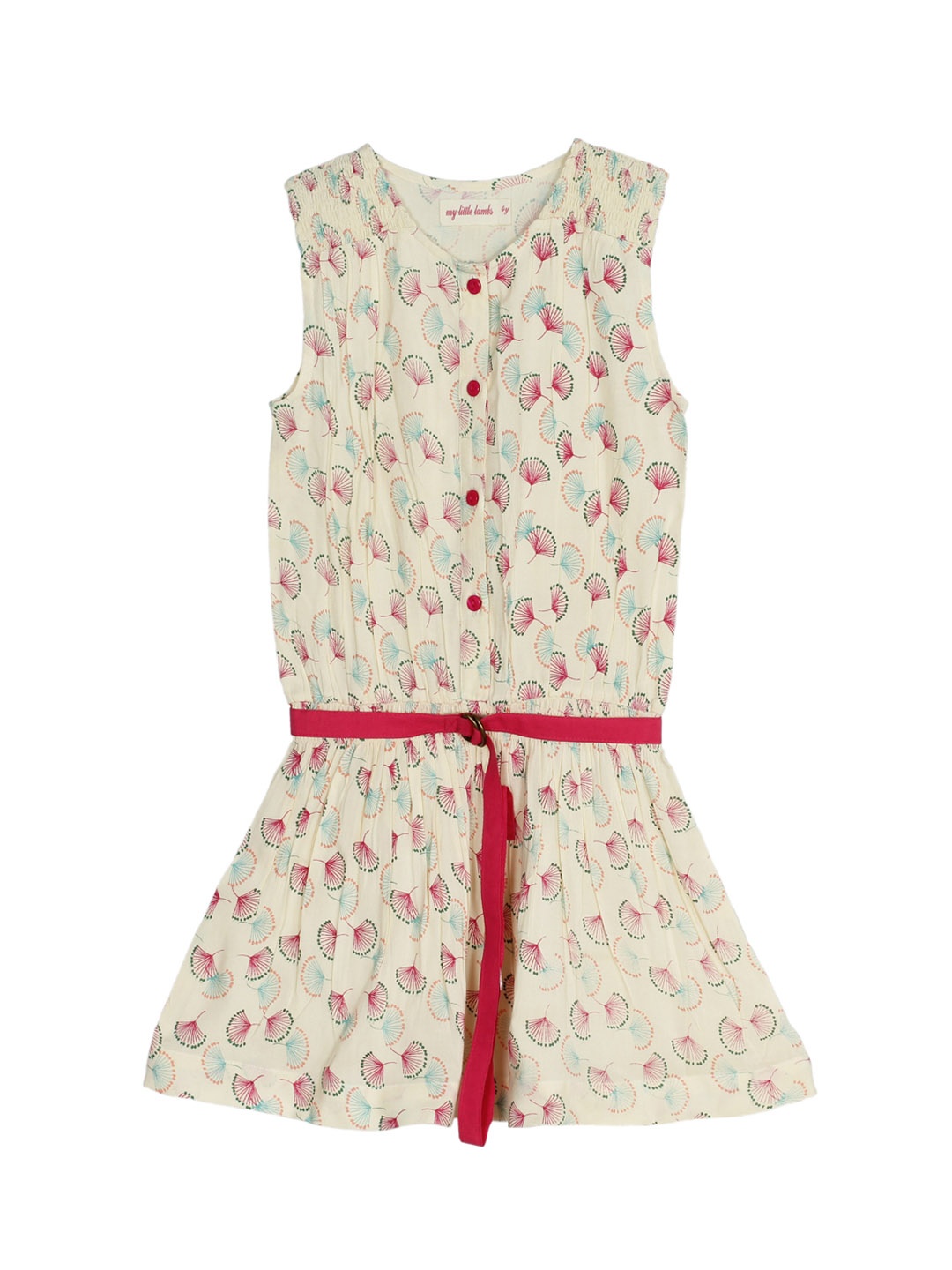 

My Little Lambs Girls Beige Printed Drop-Waist Dress