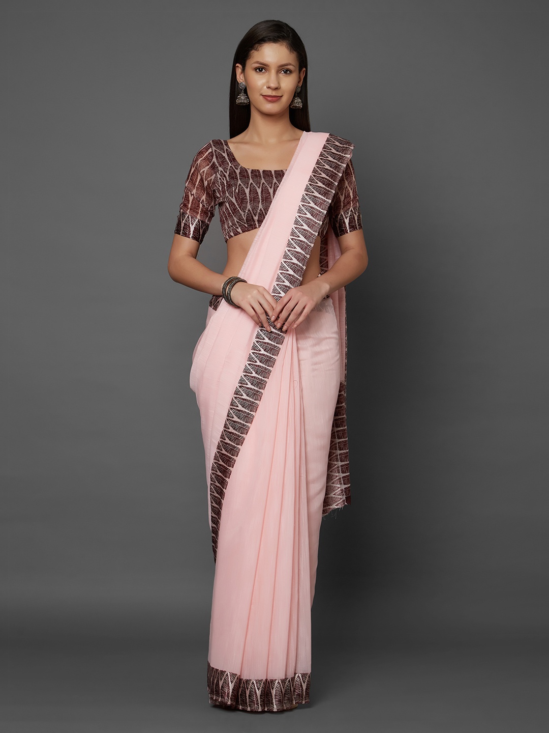 

Mitera Pink & Maroon Silk Cotton Solid Saree