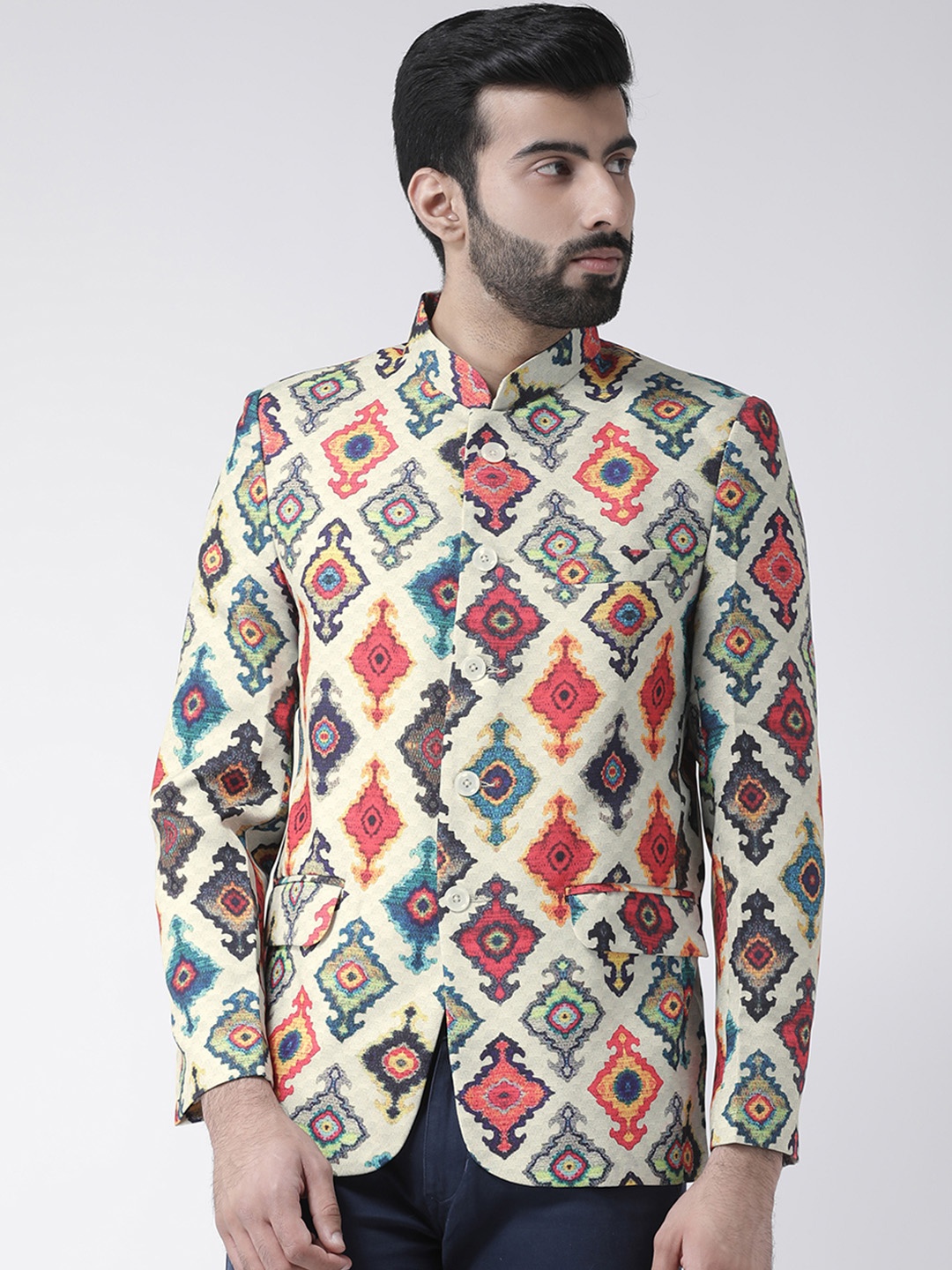 

Hangup Men Multicoloured Printed Regular-Fit Bandhgala Blazer, Multi