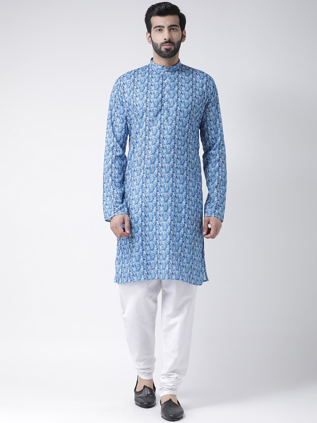

Hangup Men Blue & White Printed Kurta with Pyjamas