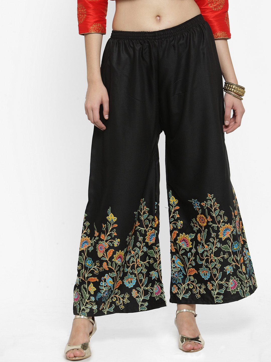 Clora Creation Women Black Printed Flared Palazzos