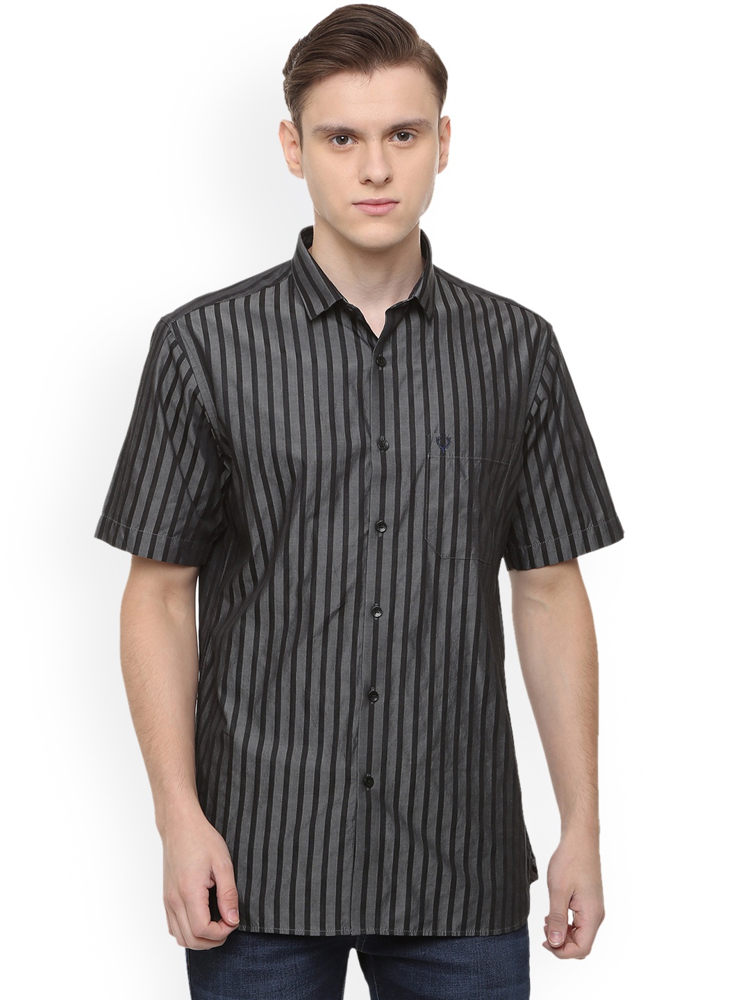 

Allen Solly Men Grey Regular Fit Striped Casual Shirt
