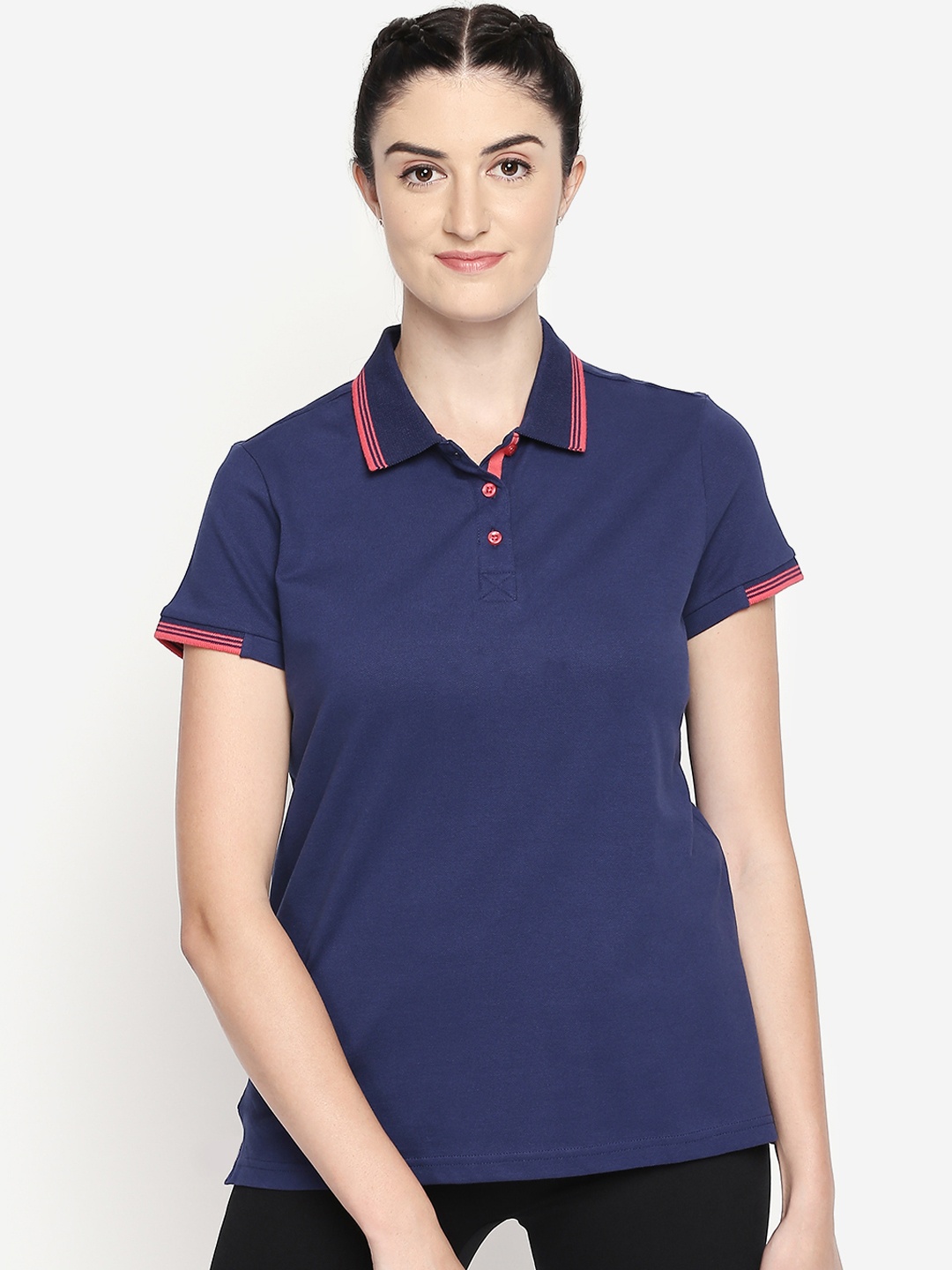 

Ajile by Pantaloons Women Navy Blue Solid Polo Collar T-shirt