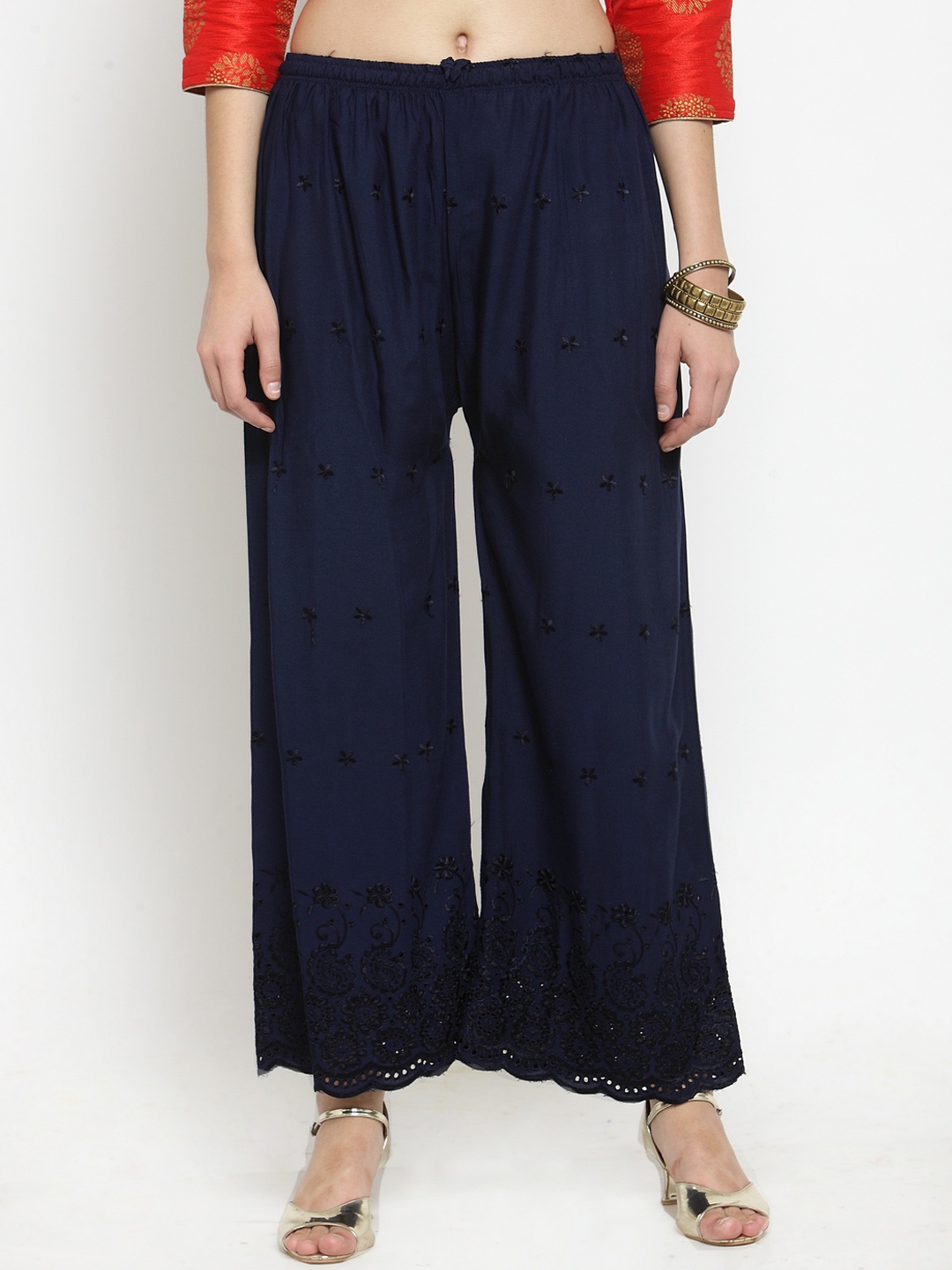 

Clora Creation Women Navy Blue Straight Embroidered Palazzos