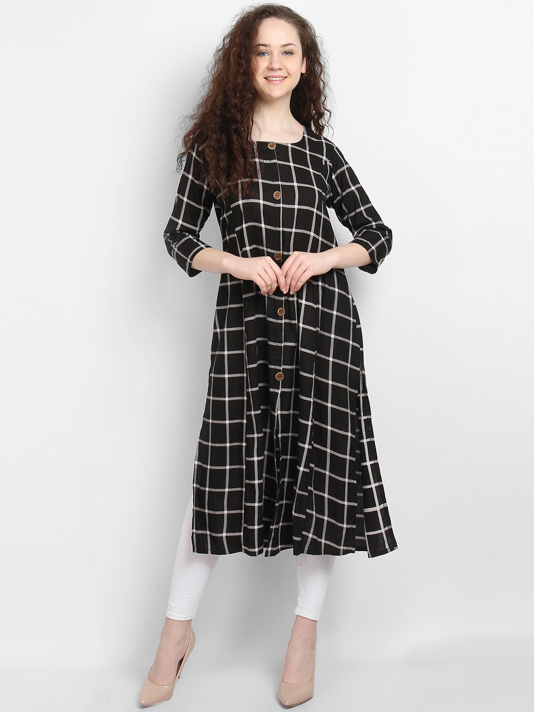 

La Bele Women Black & Grey Checked A-Line Kurta