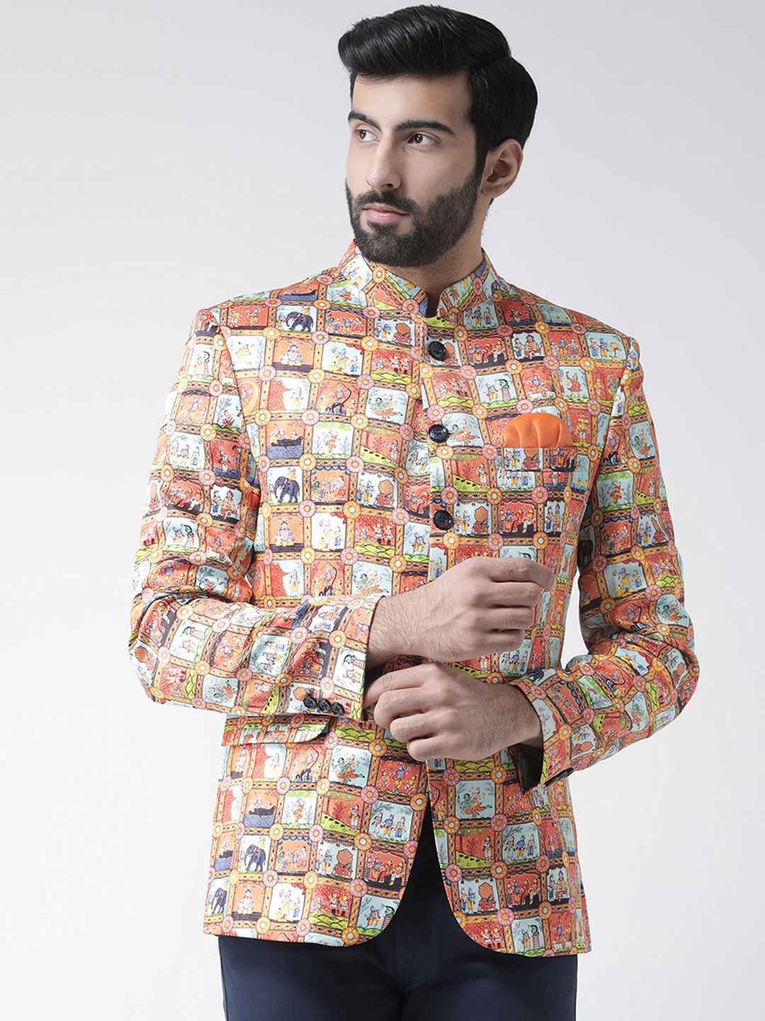 

Hangup Men Multicoloured Printed Regular-Fit Bandhgala Blazer, Multi