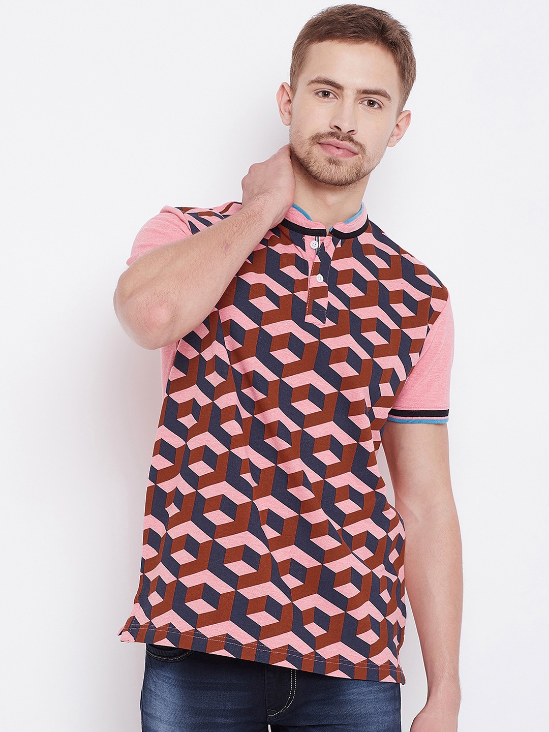 

Duke Men Pink Printed Polo Collar T-shirt