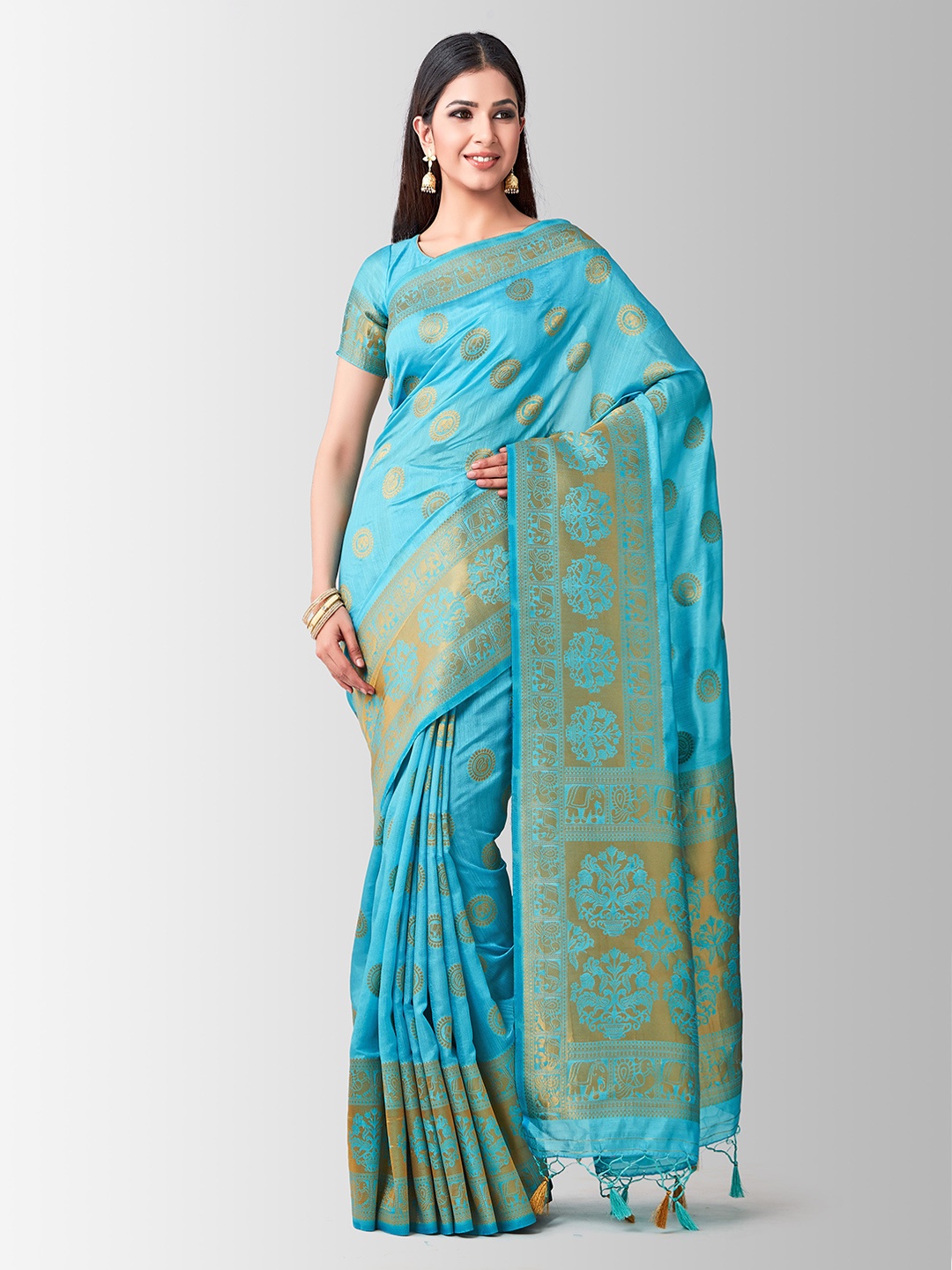

MIMOSA Turquoise Blue Art Silk Woven Design Kanjeevaram Saree