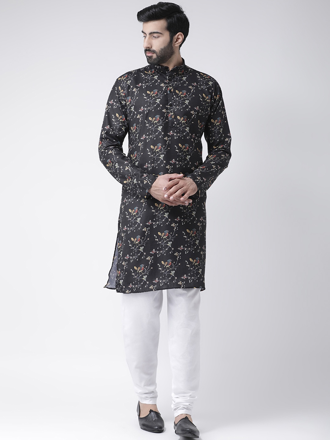 

Hangup Men Black & White Printed Kurta with Pyjamas