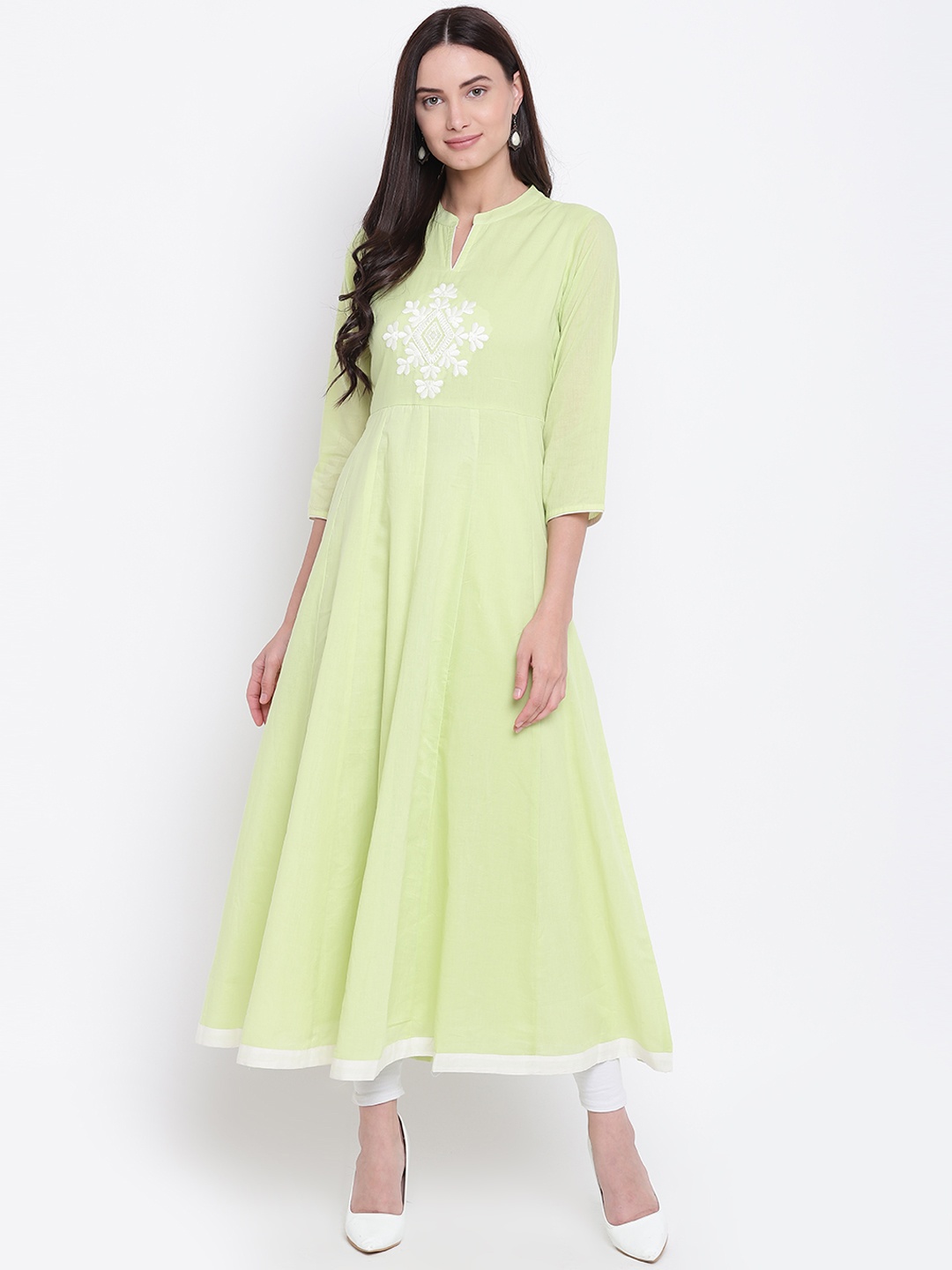 

Be Indi Women Green Embroidered A-Line Kurta