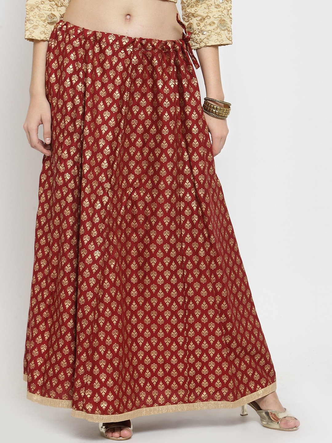 

Clora Creation Women Maroon Printed Flared Maxi Skirt