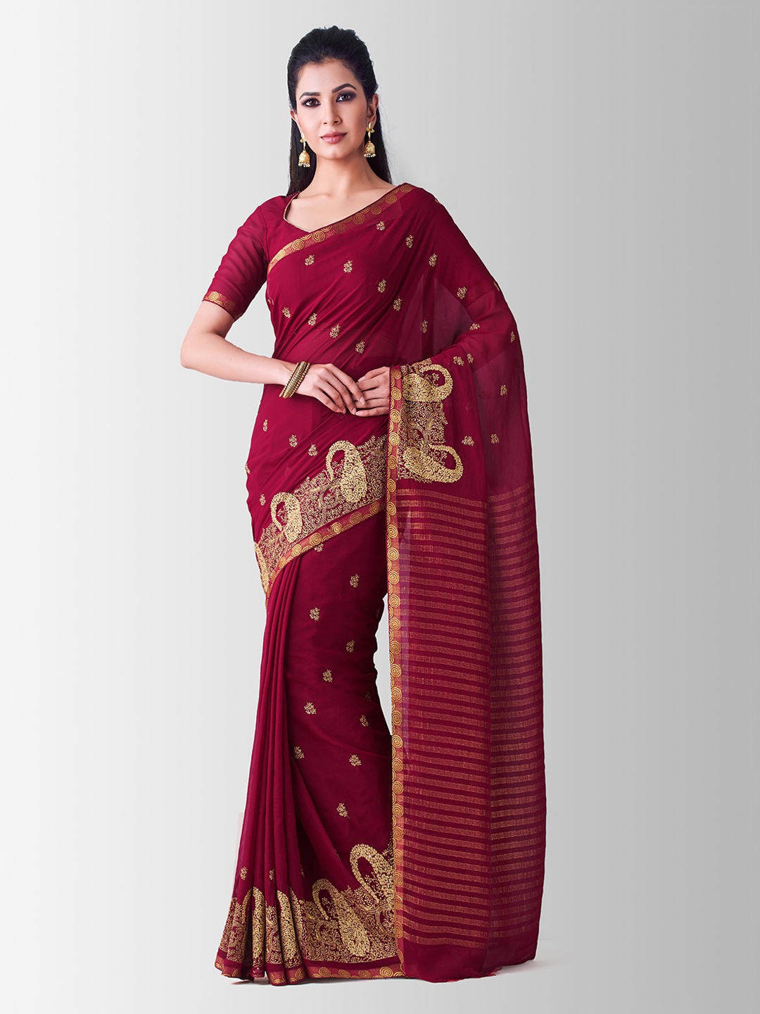 

MIMOSA Maroon Poly Chiffon Woven Design Banarasi Saree