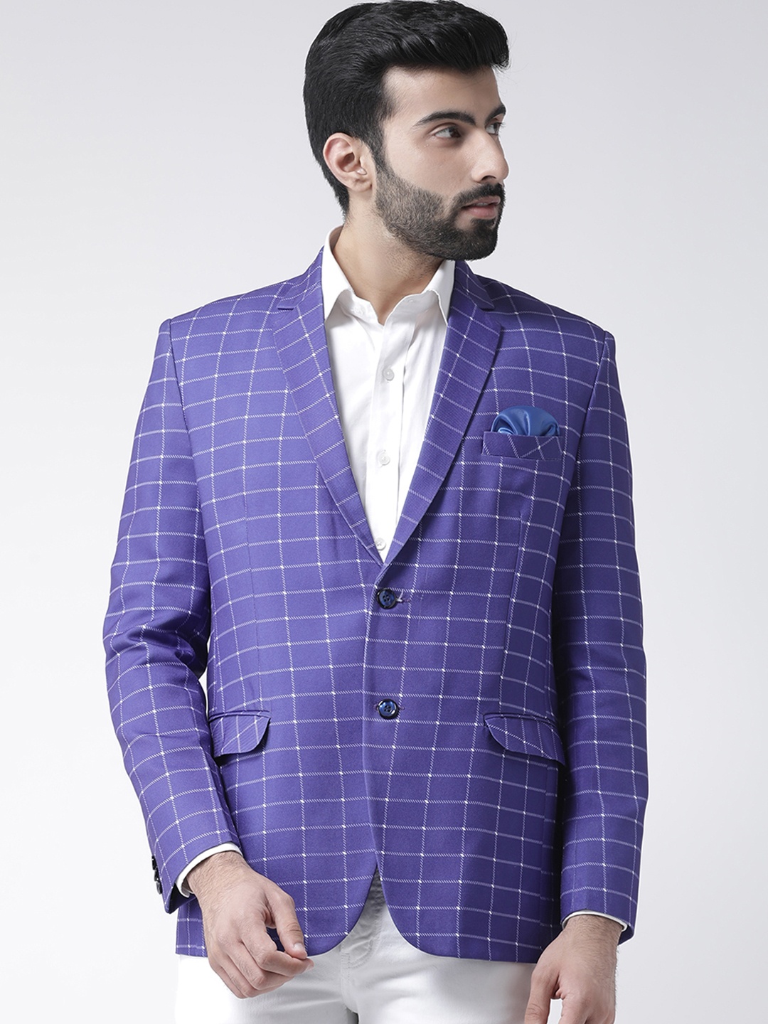 

Hangup Men Purple Checked Regular-Fit Single-Breasted Blazer